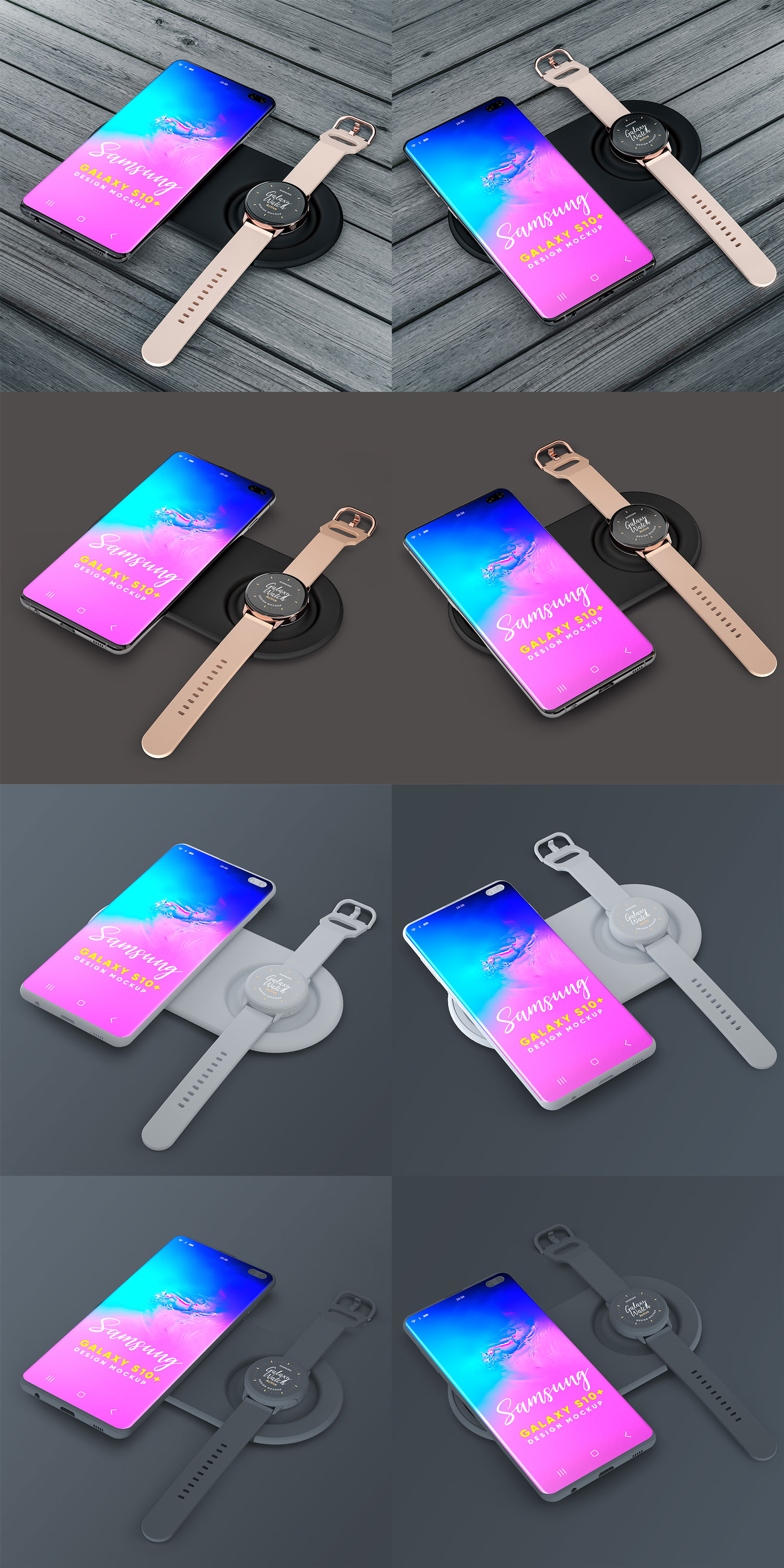 应用程序/网站设计预览三星Galaxy S10 +&Galaxy Gear样机模板 Samsung Galaxy S10+ & Galaxy Gear Mockup_img_2