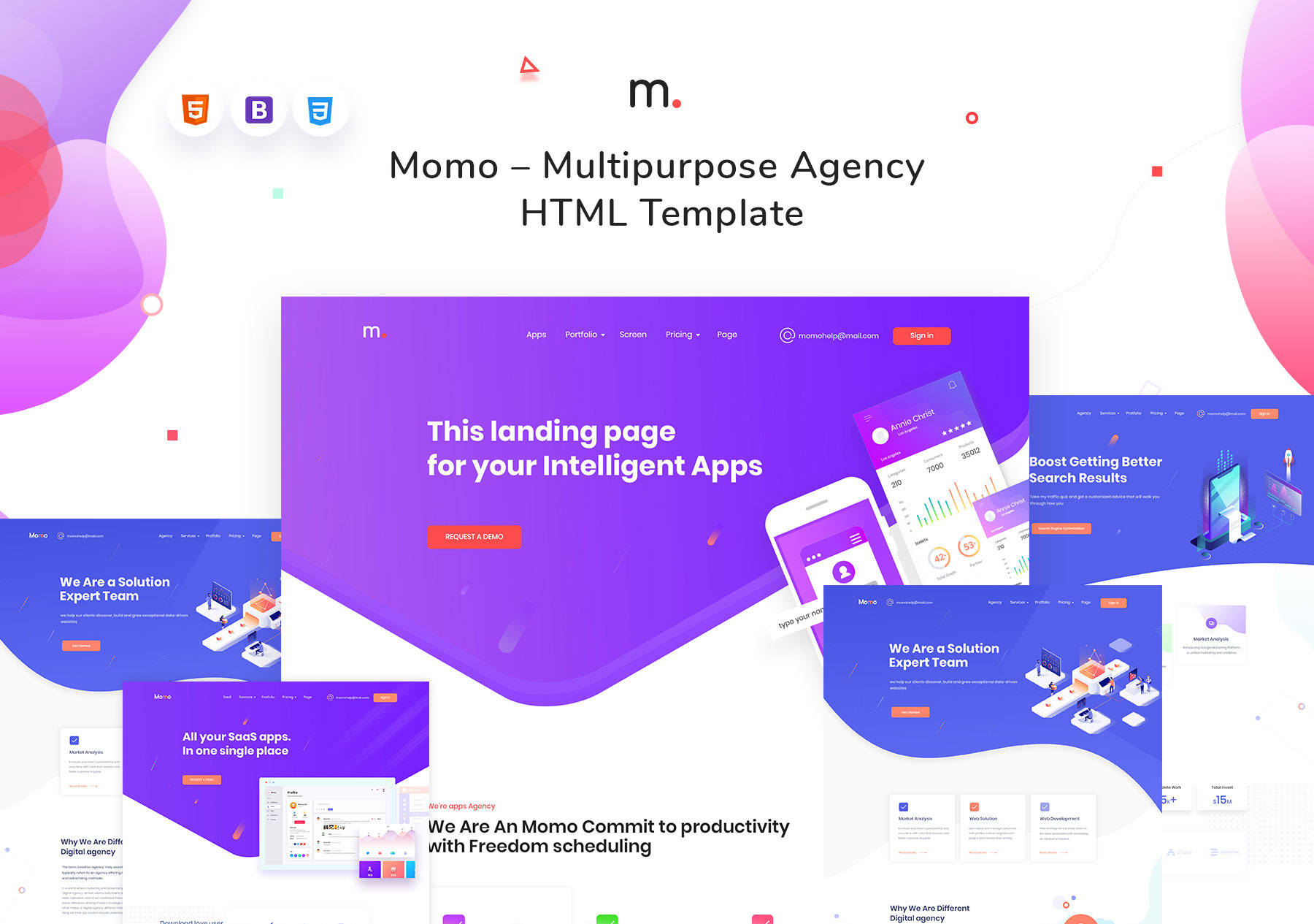 多功能创意机构HTML网站UI界面设计模板 Momo – Multipurpose Agency Template_img_2