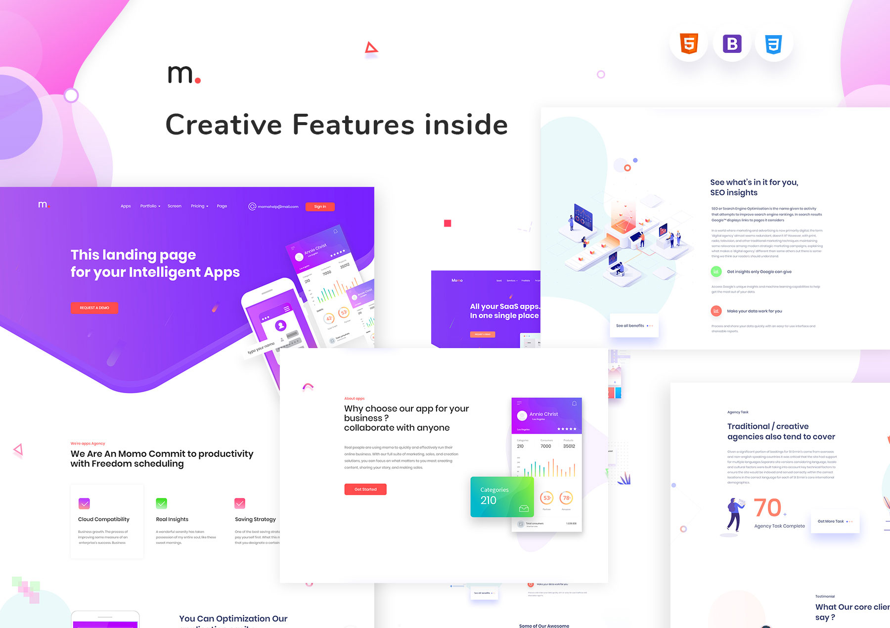 多功能创意机构HTML网站UI界面设计模板 Momo – Multipurpose Agency Template_img_2