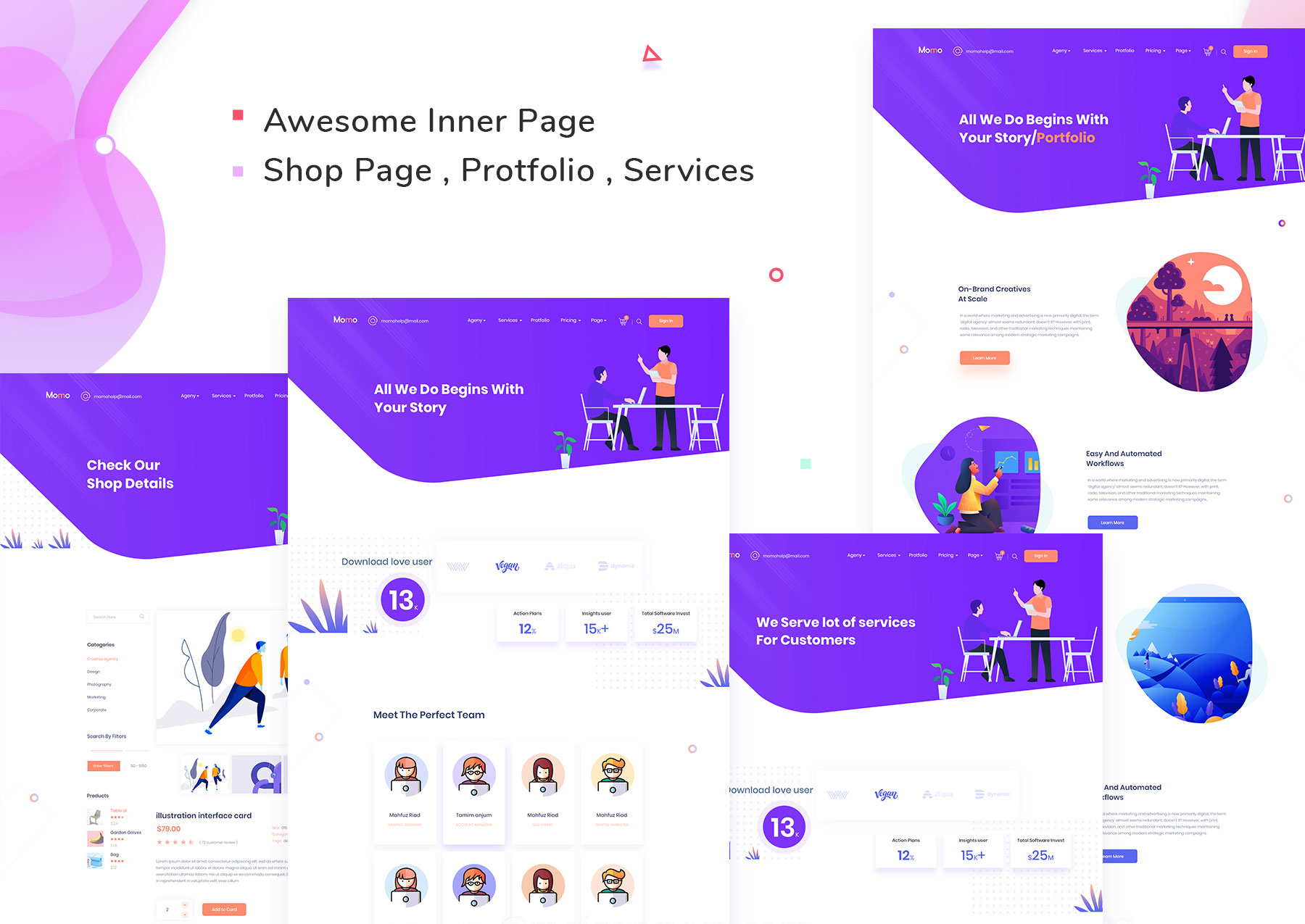 多功能创意机构HTML网站UI界面设计模板 Momo – Multipurpose Agency Template_img_2