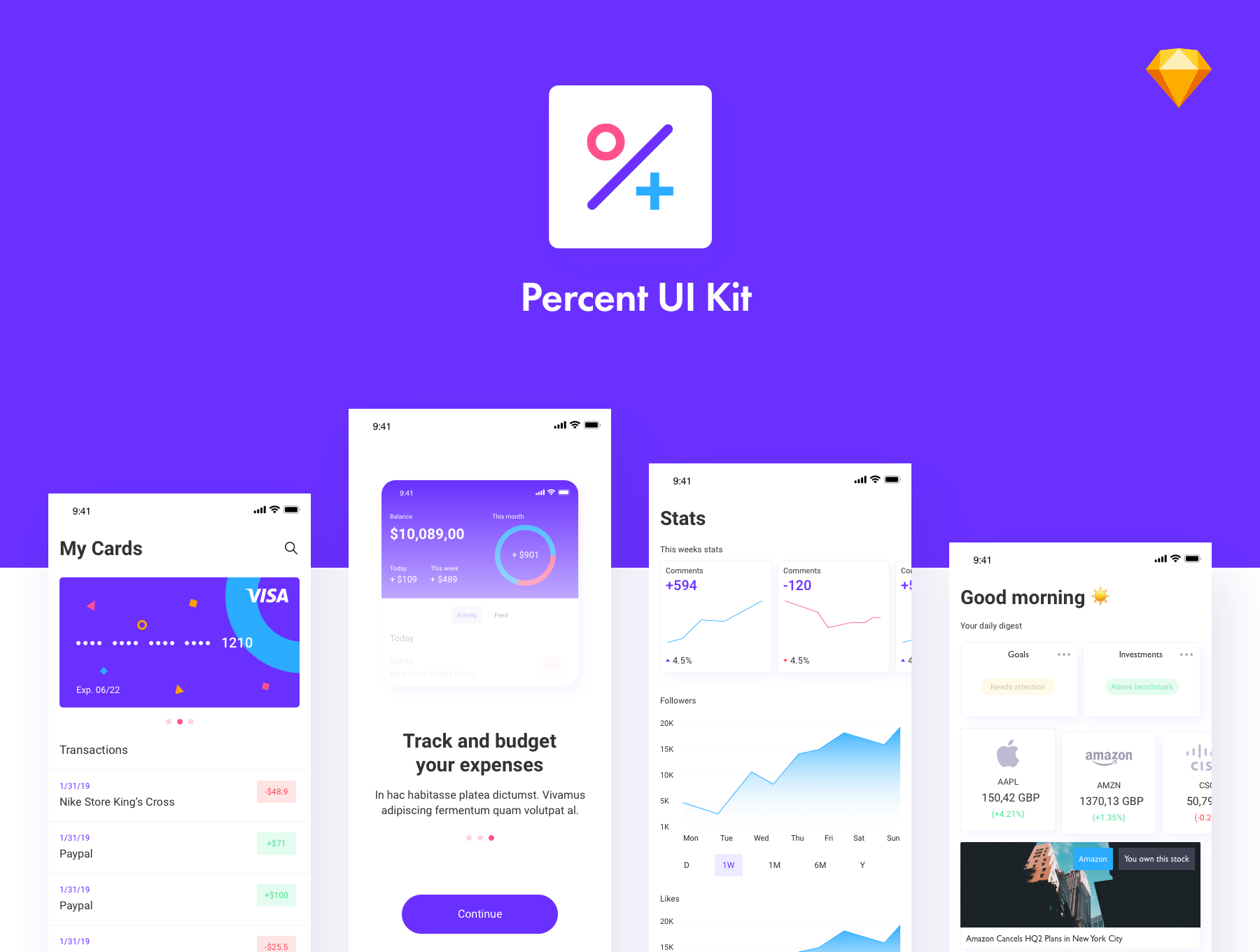 社交金融账单APP应用程序UI界面设计套件 Percent Mobile App UI Kit_img_2