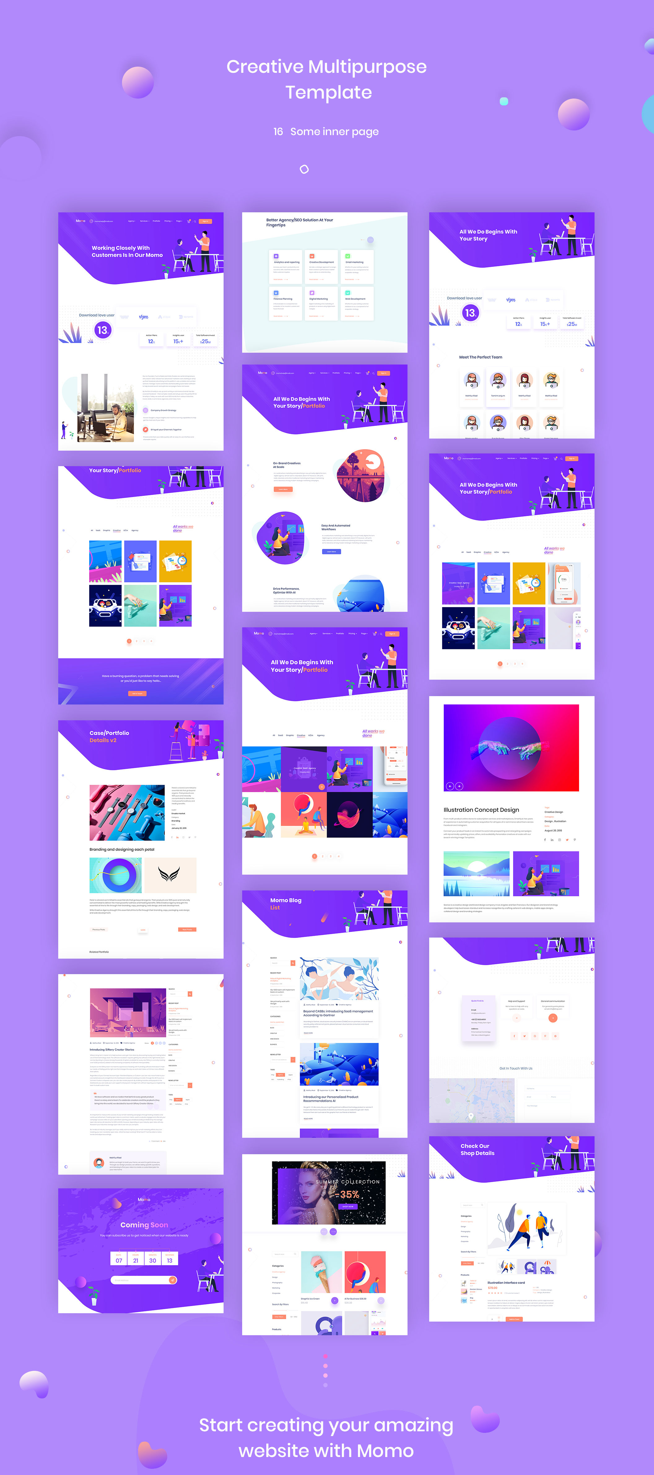 多功能创意机构HTML网站UI界面设计模板 Momo – Multipurpose Agency Template_img_2