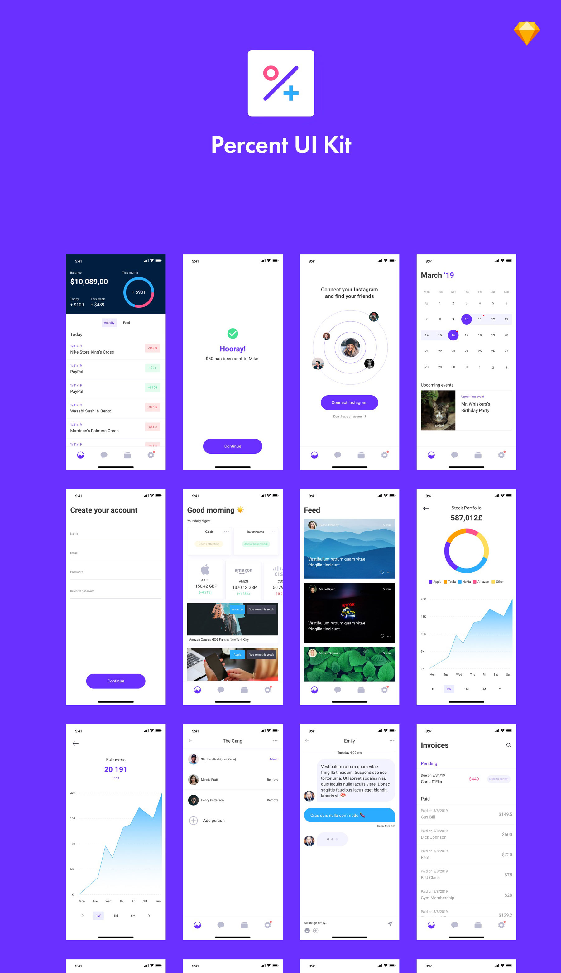 社交金融账单APP应用程序UI界面设计套件 Percent Mobile App UI Kit_img_2