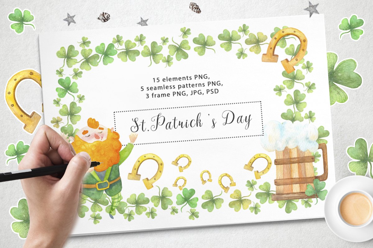 可爱手绘节日装饰品水彩插画集 Happy St.Patrick