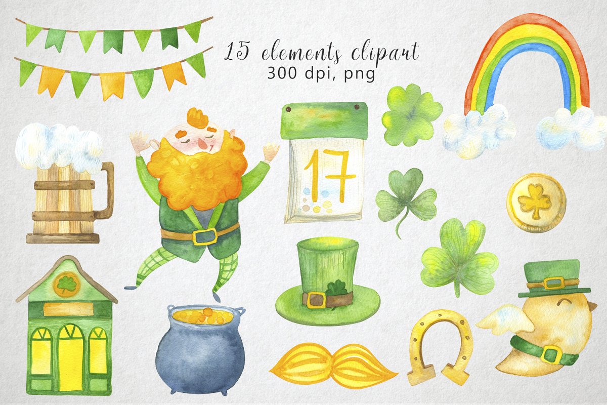 可爱手绘节日装饰品水彩插画集 Happy St.Patrick