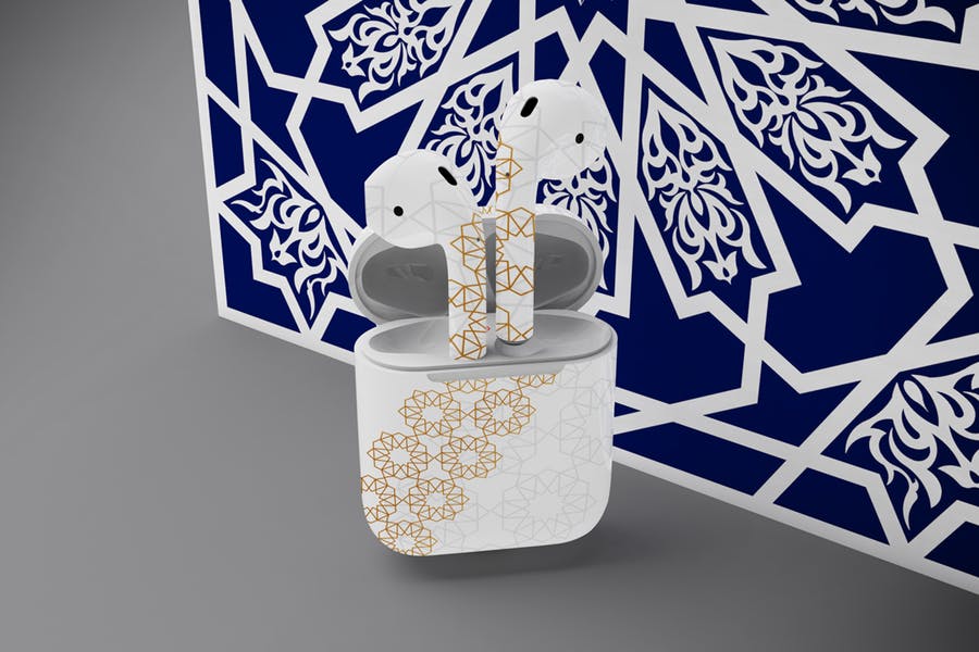 创意Airpods收纳盒外观设计效果图样机模板 Arabic Airpods mockup_img_2