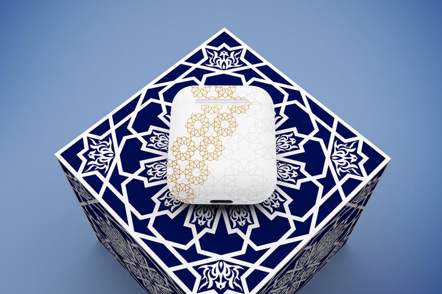 创意Airpods收纳盒外观设计效果图样机模板 Arabic Airpods mockup_img_2