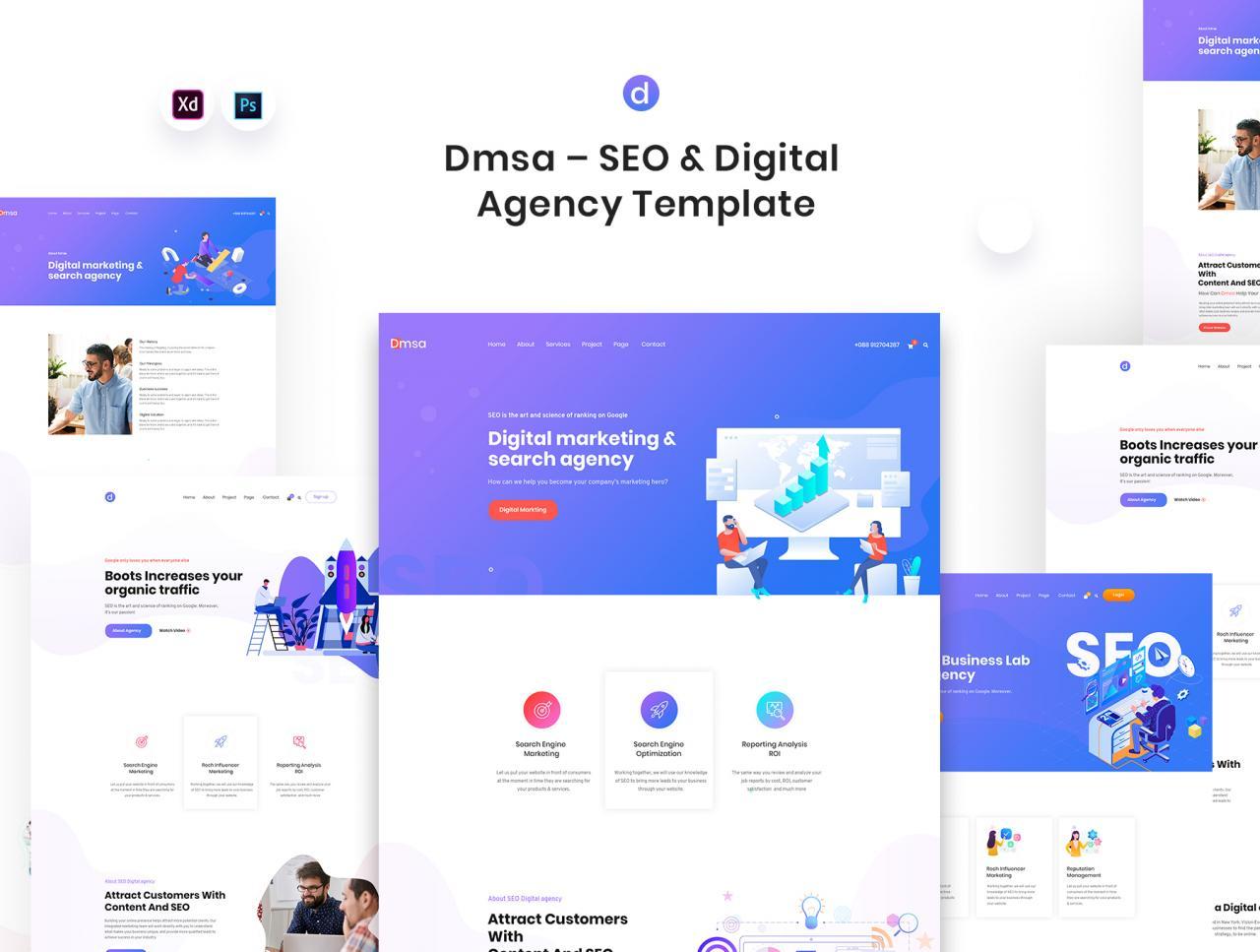 SEO优化WEB企业网站UI界面设计模板套件 Dmsa – SEO & Digital Agency Template_img_2