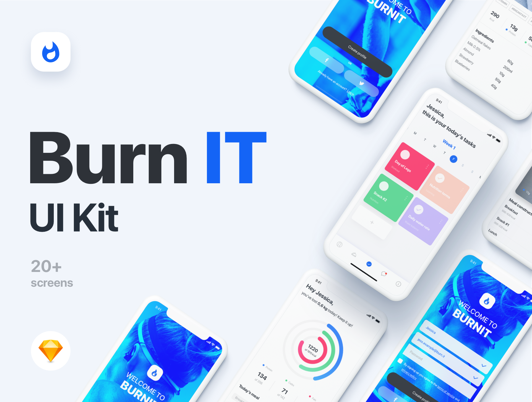 饮食健身APP应用程序UI界面设计套件 BURNIT UI Kit_img_2