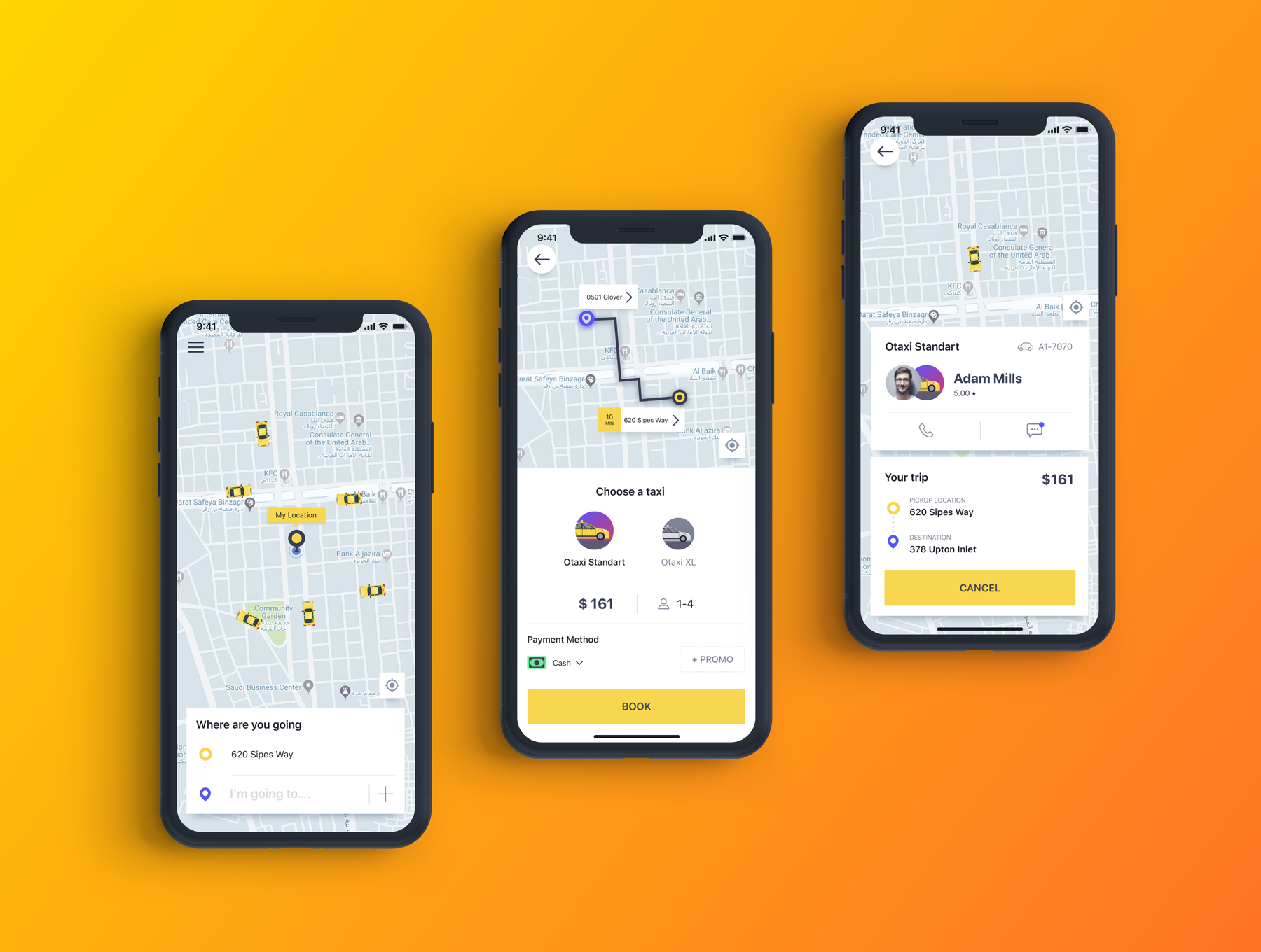 类Uber&滴滴出行叫车APP应用UI设计套件SKETCH模板 Otaxi Mobile UI Kit_img_2