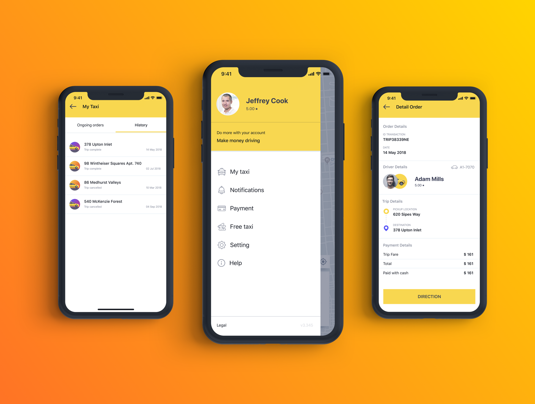 类Uber&滴滴出行叫车APP应用UI设计套件SKETCH模板 Otaxi Mobile UI Kit_img_2