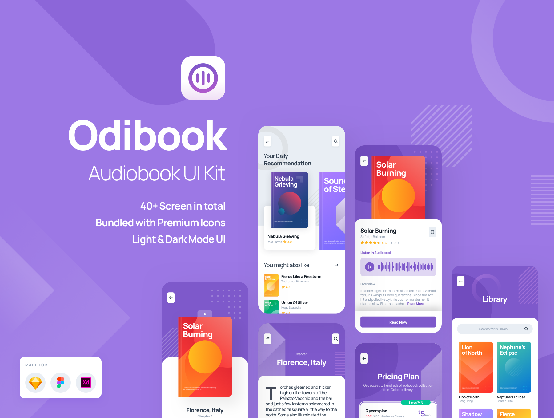 电子书在线阅读APP应用程序UI界面设计套件 Odibook - Audiobook UI Kit_img_2