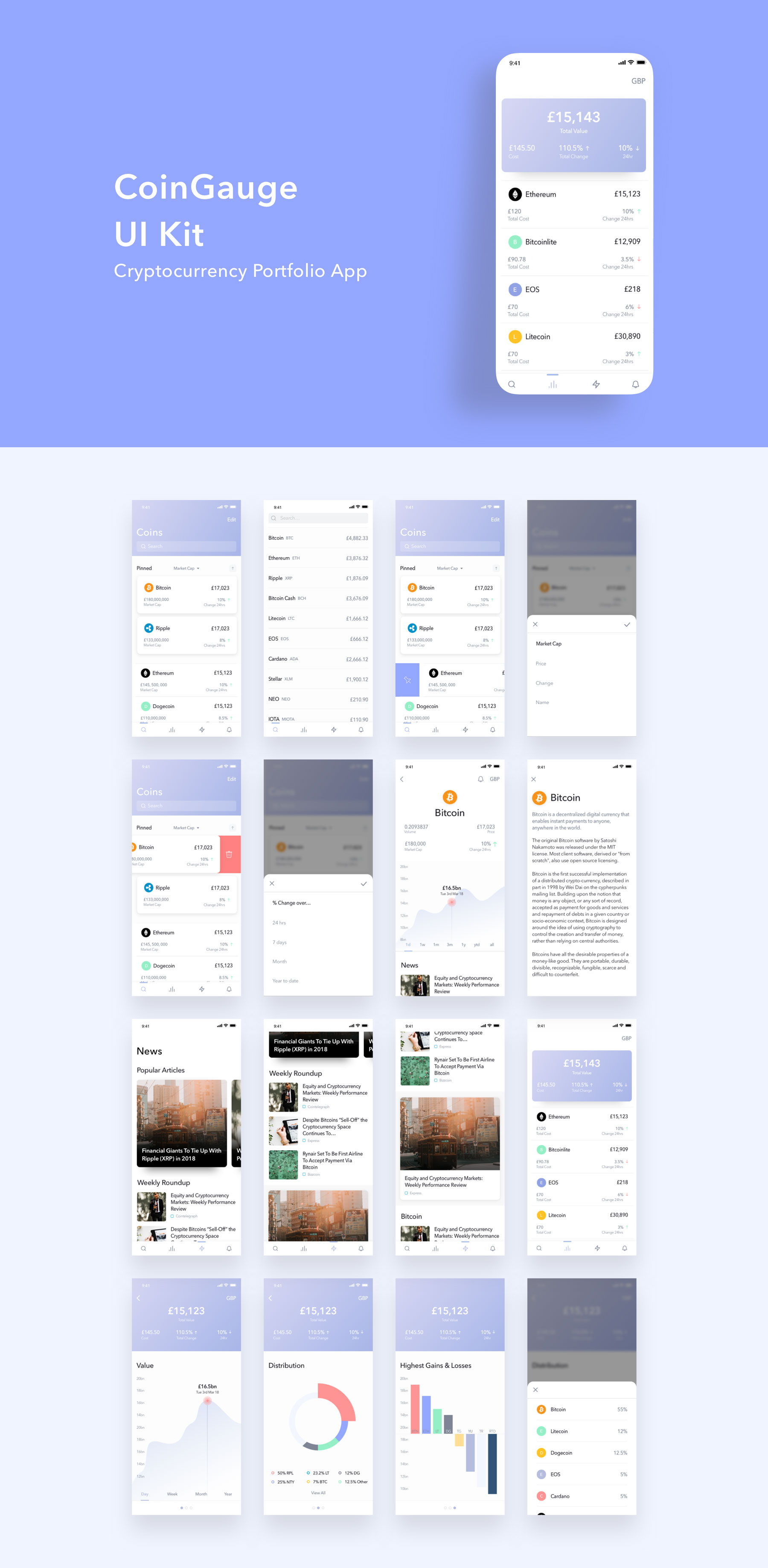 银行钱包加密货币APP应用程序UI界面设计套件 CoinGauge UI Kit_img_2