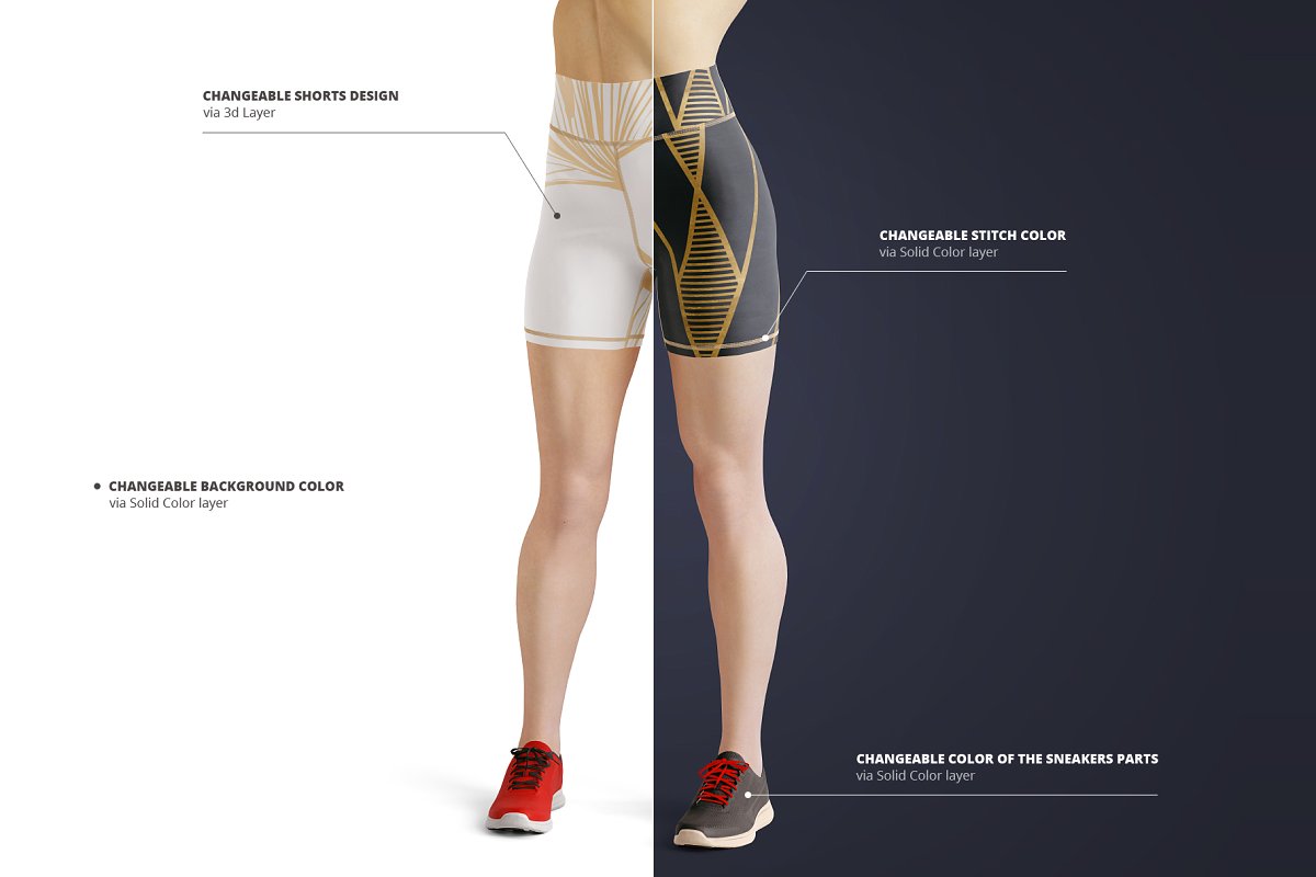 瑜伽健身短裤设计预览图样机模板 Yoga Shorts 2 Mockup_img_2