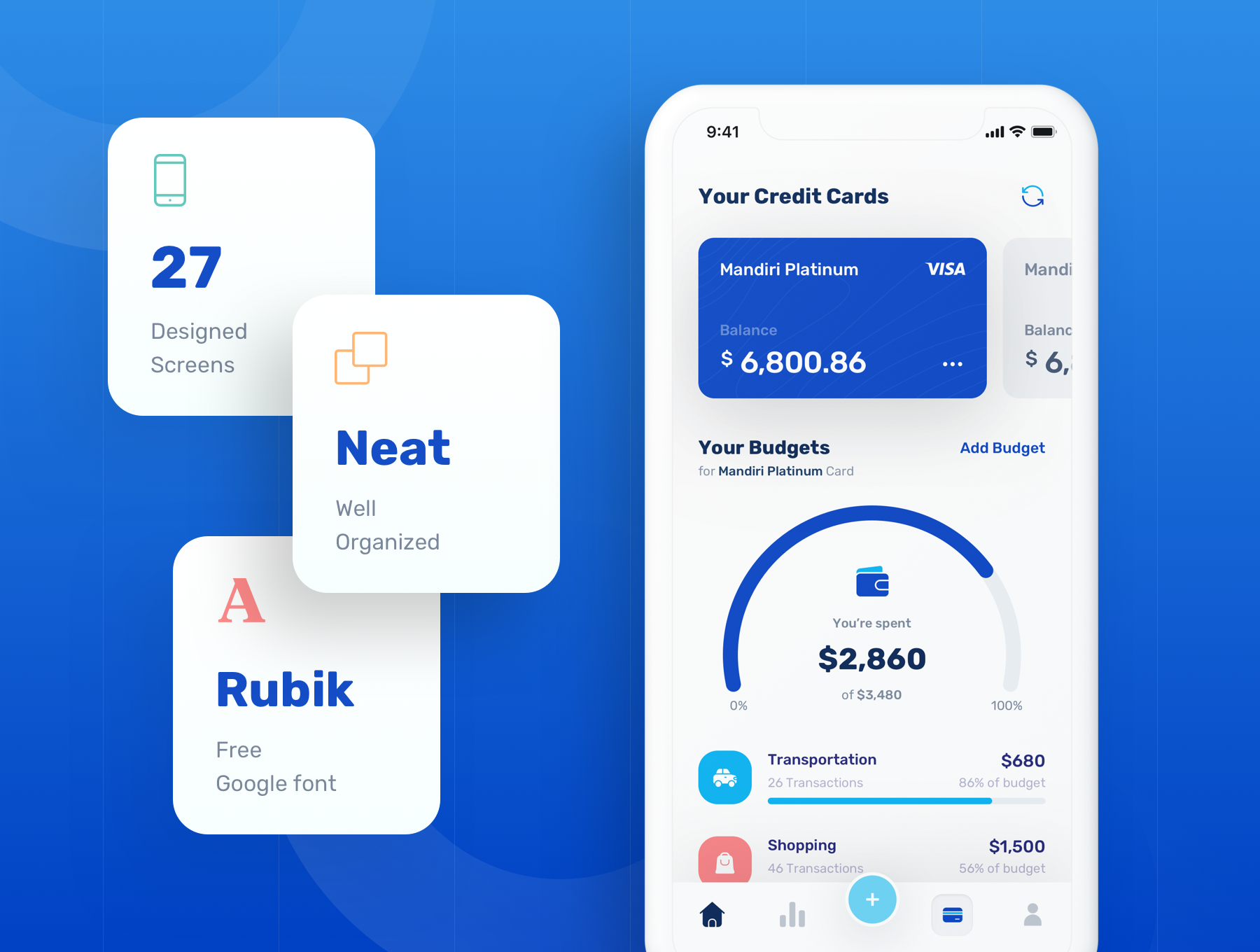 蓝色调金融银行财务管理APP应用程序UI界面设计套件 Banky - Finance App UI Kit_img_2