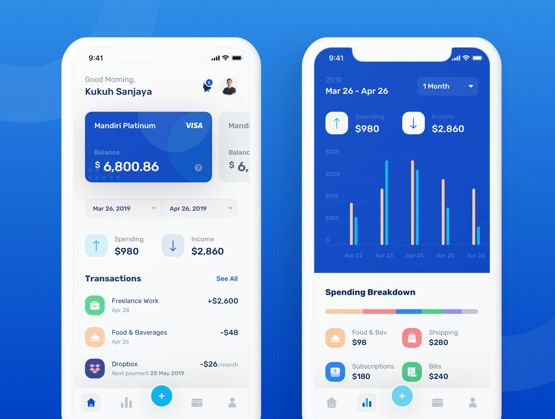 蓝色调金融银行财务管理APP应用程序UI界面设计套件 Banky - Finance App UI Kit_img_2