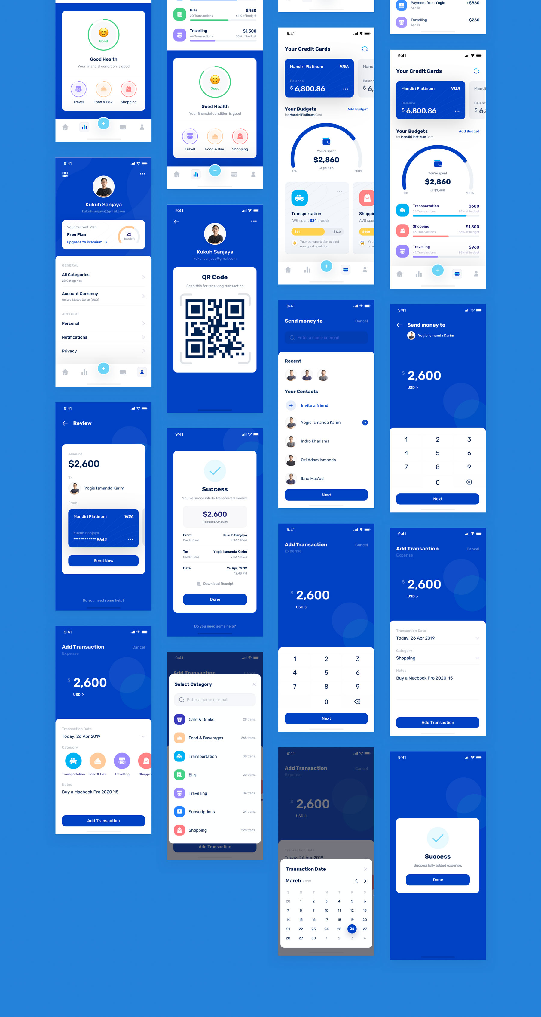 蓝色调金融银行财务管理APP应用程序UI界面设计套件 Banky - Finance App UI Kit_img_2