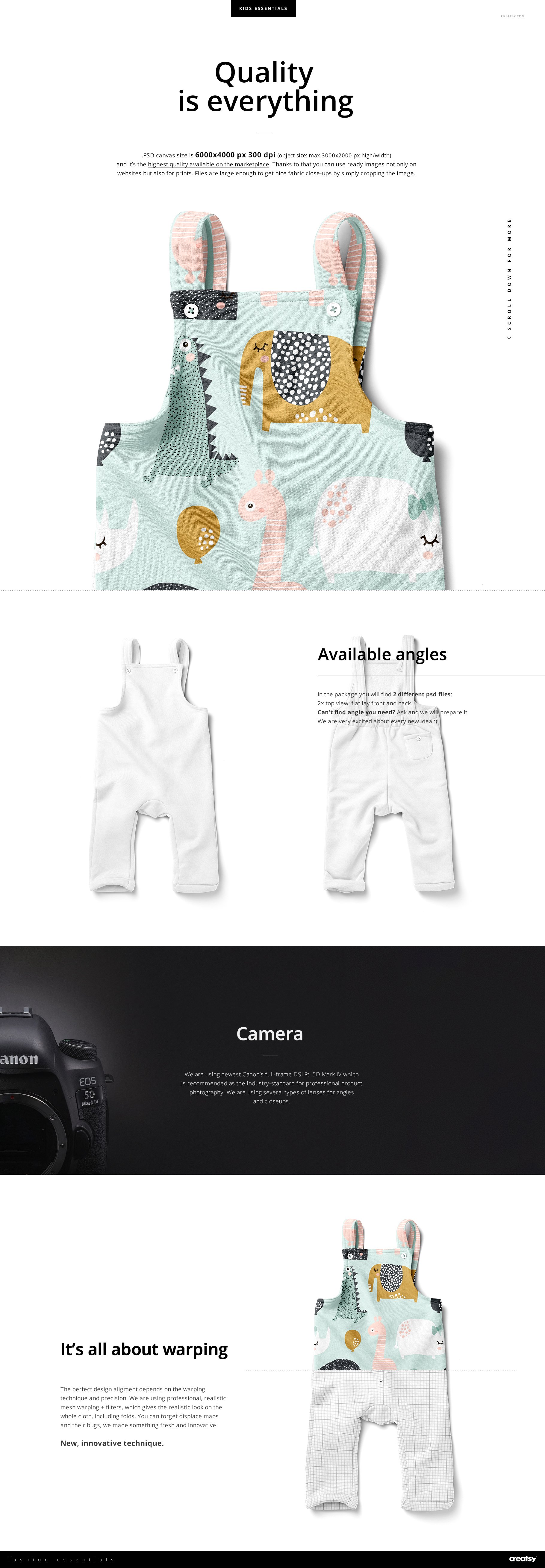 儿童摇粒绒粗斜纹布吊带连衣裤样机模板 Kids Fleece Dungarees Mockup Set_img_2