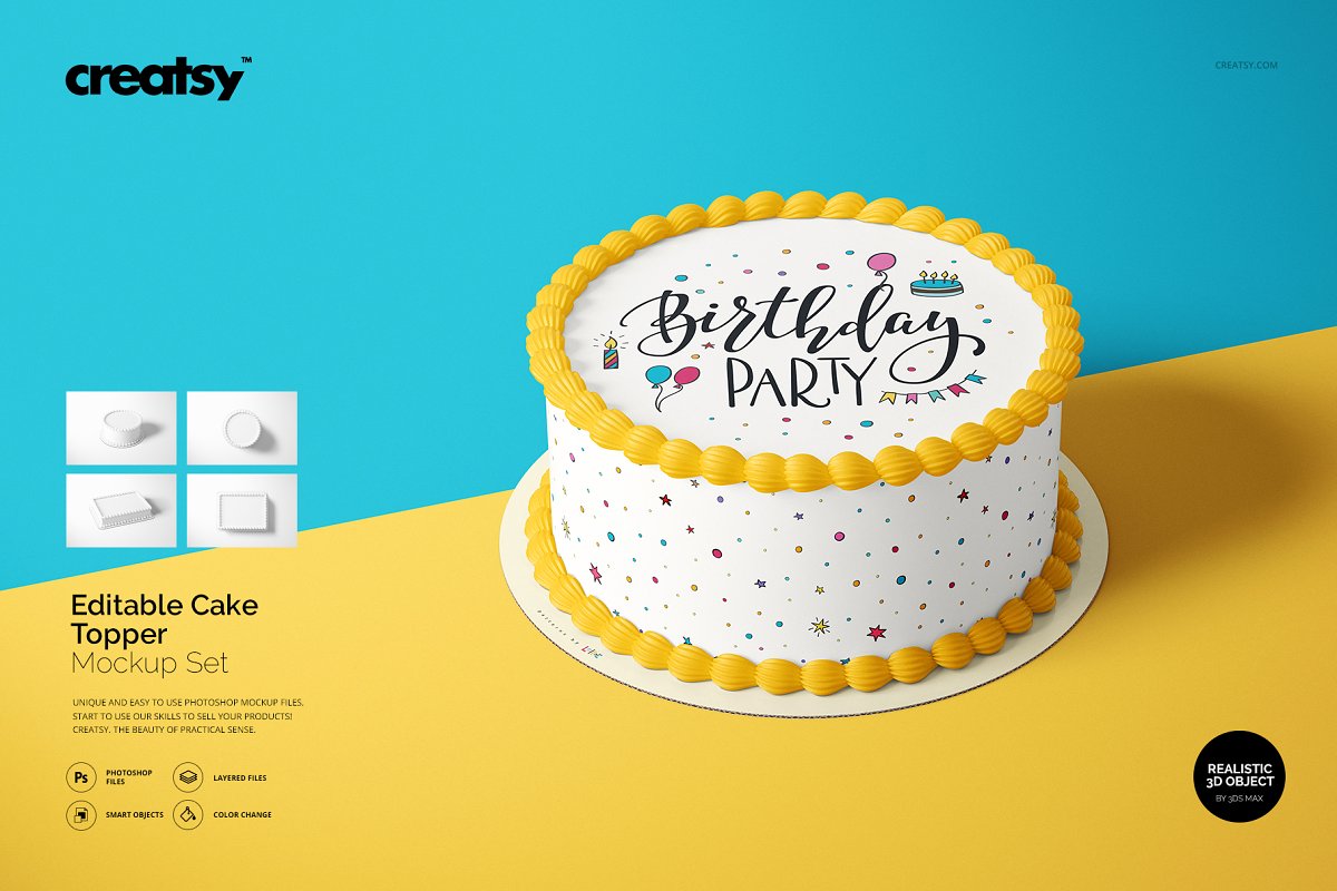 食用蛋糕礼帽外观设计效果图样机模板合集 Edible Cake Topper Mockup Set_img_2