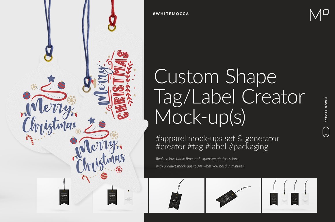 多款形状服装产品标签设计效果图样机模板 Custom Shape Tag Creator Mockups_img_2