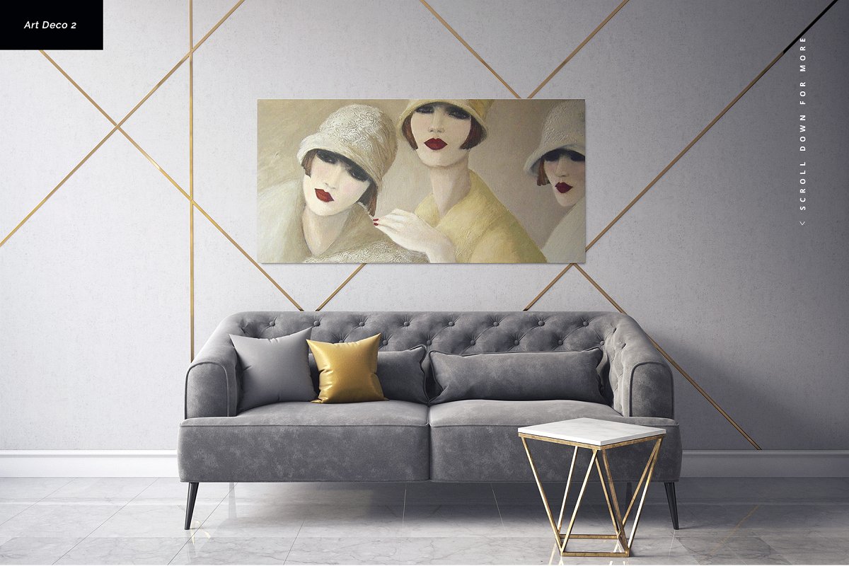 15款豪华室内绘画艺术品海报展示样机模板 Luxury Interior Canvas Print Mockups_img_2