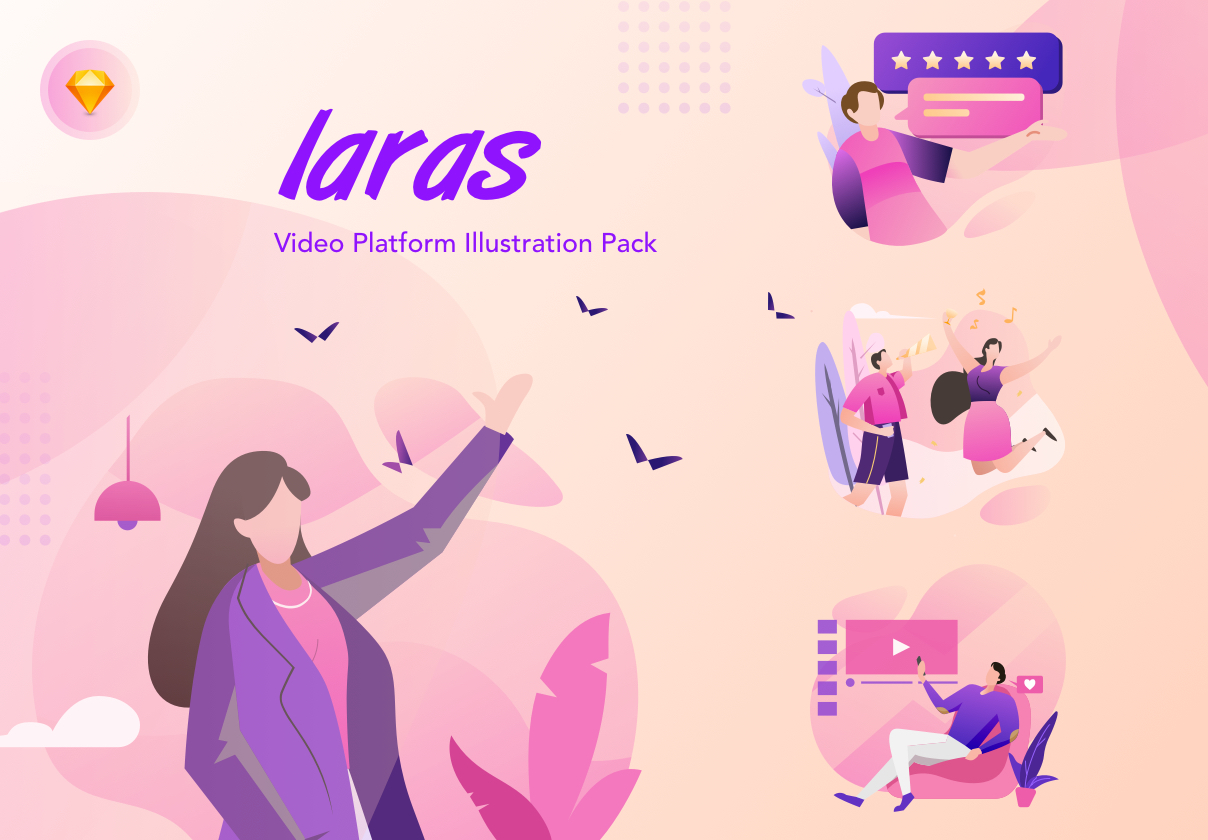 现代精美视频平台APP设计矢量插画素材包 Laras Video Illustration Pack_img_2