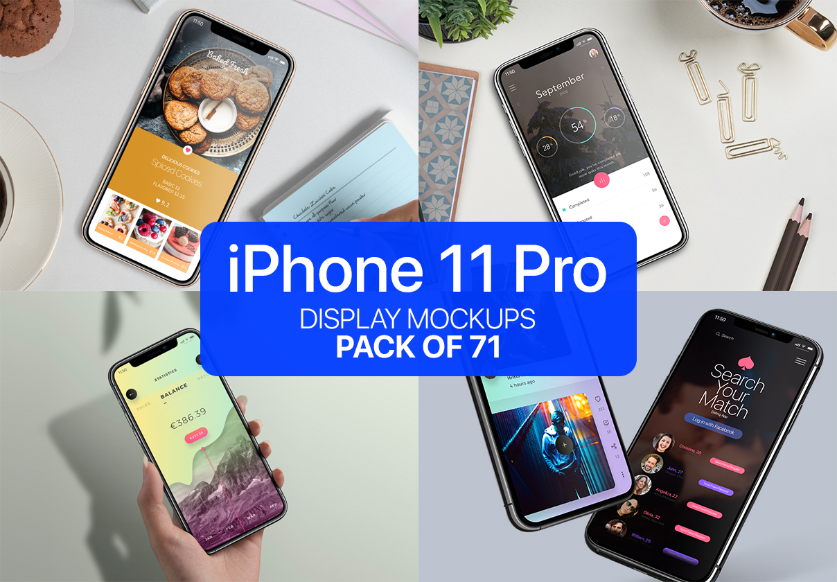 手机APP UI设计预览图iPhone 11 Pro手机显示屏样机 iPhone 11 Pro Display Mockups_img_2