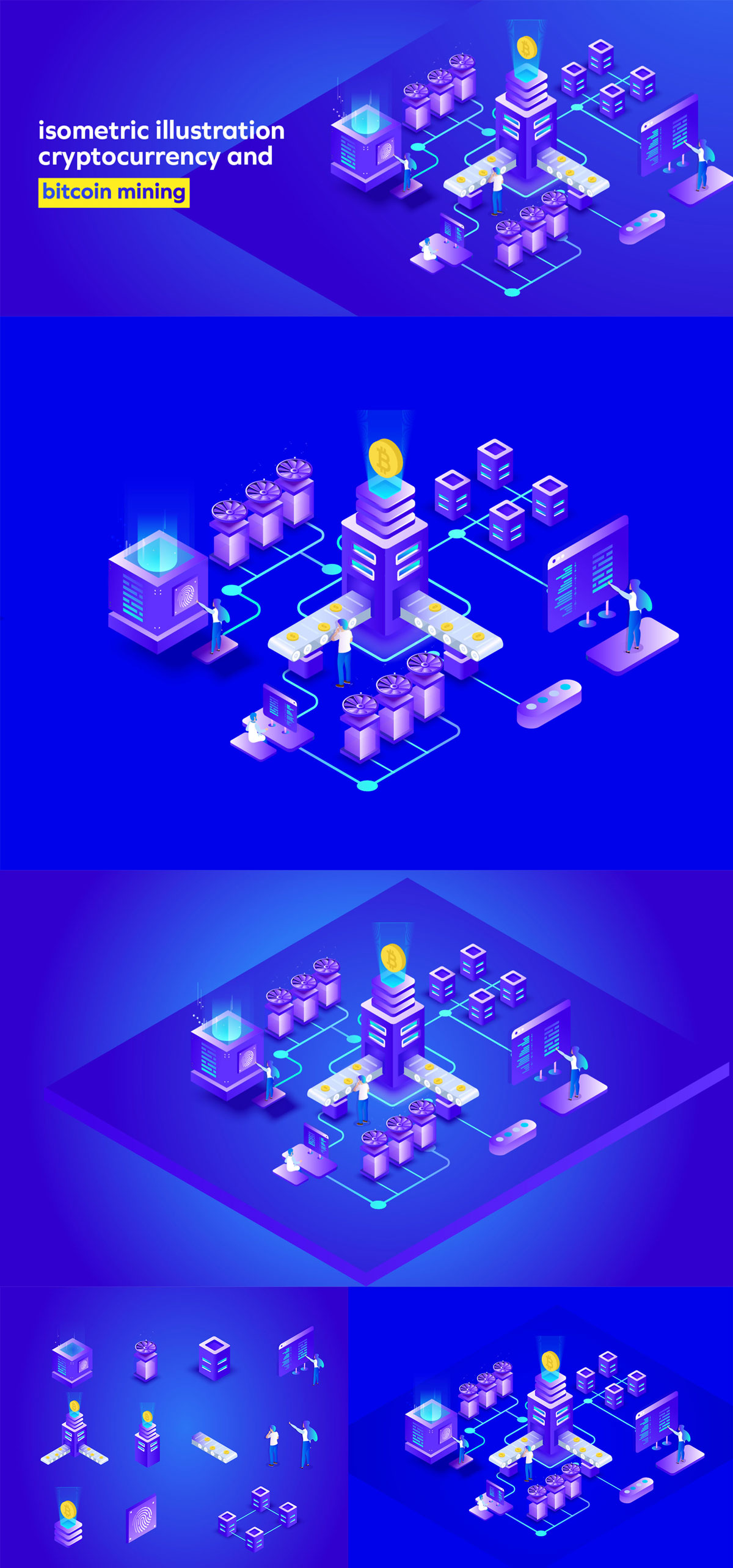 比特币/加密货币采矿等距矢量概念插画 Bitcoin Mining Isometric Illustration_img_2