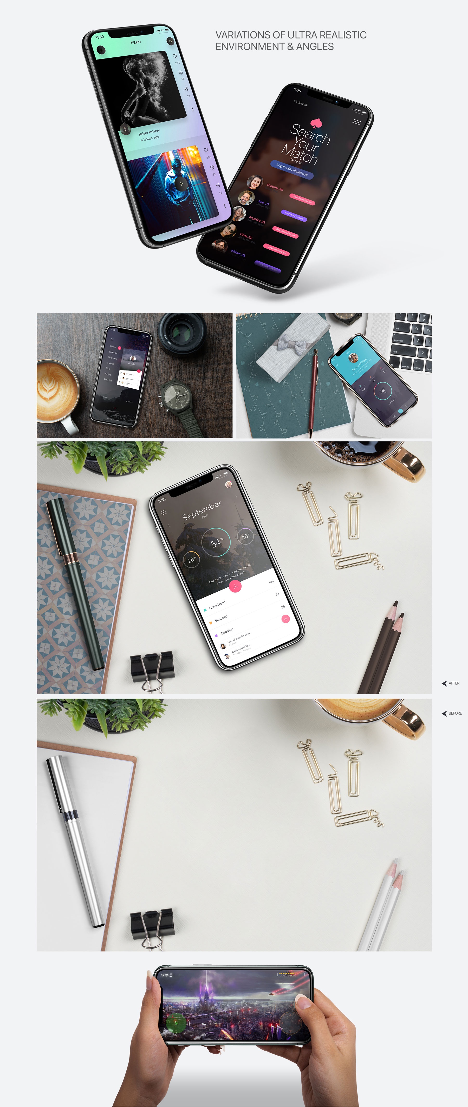 手机APP UI设计预览图iPhone 11 Pro手机显示屏样机 iPhone 11 Pro Display Mockups_img_2