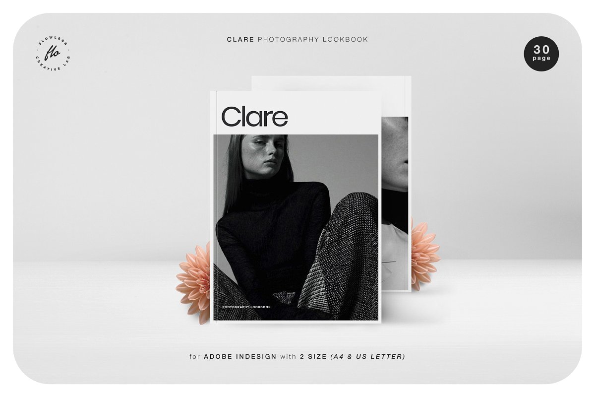 极简主义女性服装摄影作品集宣传画册设计INDD模板 CLARE Photography Lookbook_img_2