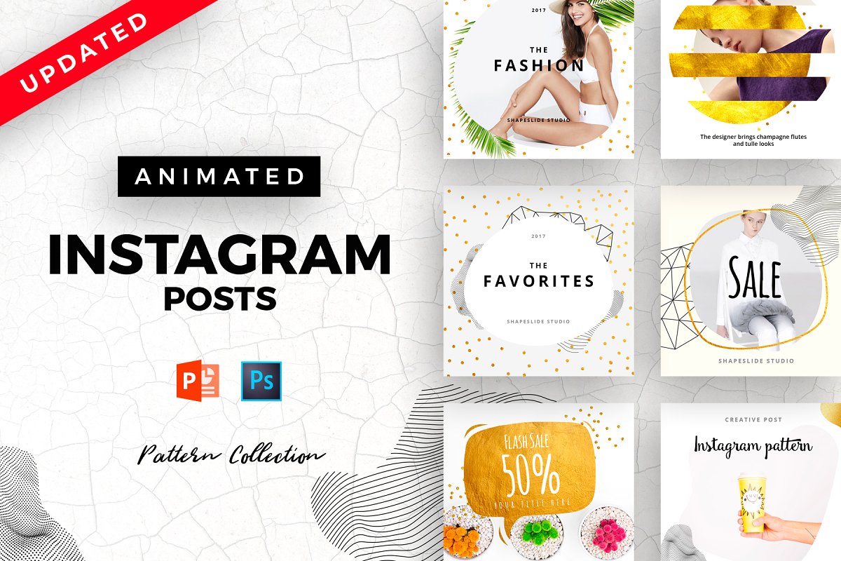 方形抽象图形服装品牌Instagram推广贴文广告模板 PATTERN Animated Instagram Posts_img_2