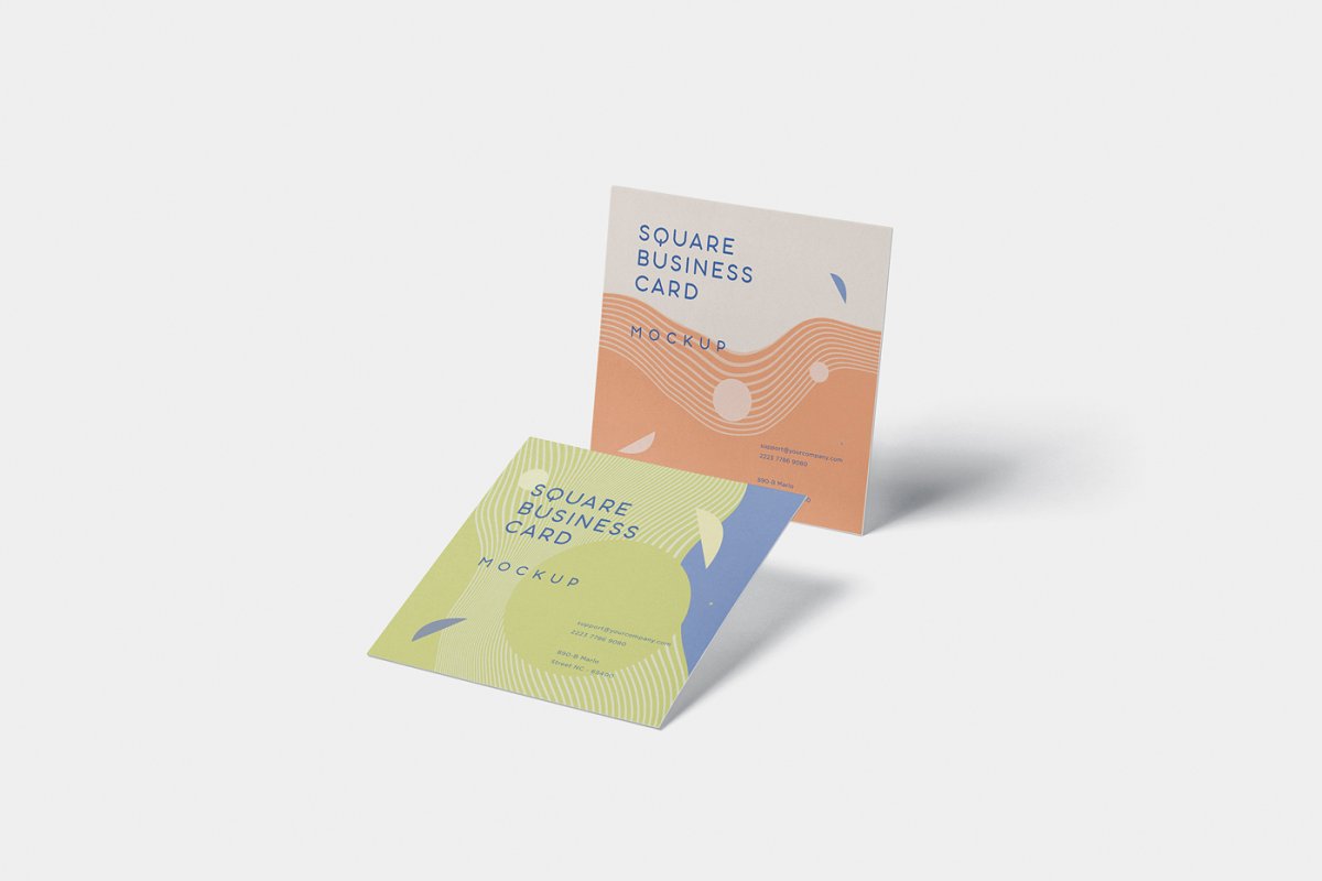 正方形商务名片卡片设计效果图样机模板 Business Card Mockup Square Format_img_2