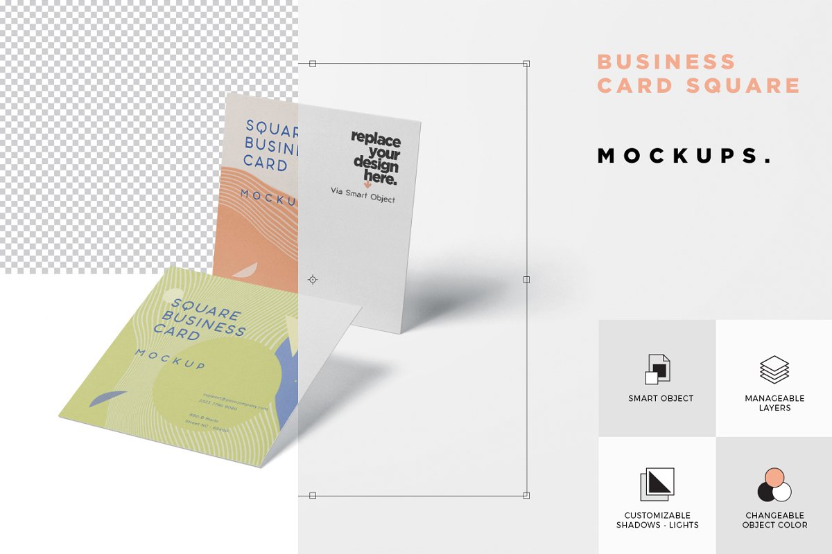 正方形商务名片卡片设计效果图样机模板 Business Card Mockup Square Format_img_2