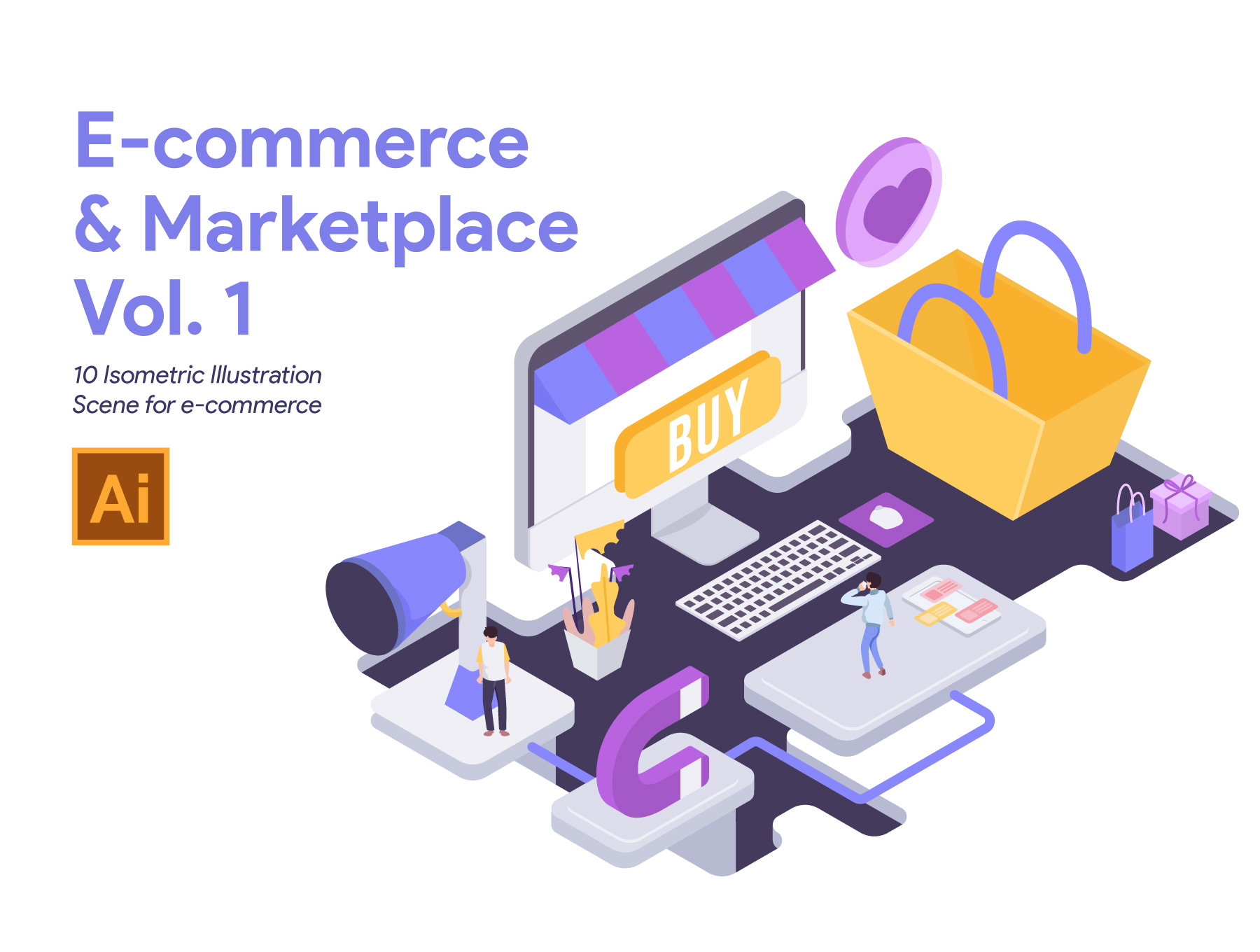 电子商务网站页面设计等距矢量概念插画素材 E-commerce and Marketplace Vol 1_img_2