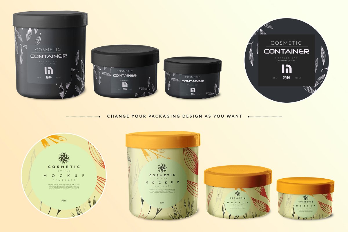 化妆品容器包装外观设计预览图样机模板 Cosmetic Container Packaging Mockup_img_2