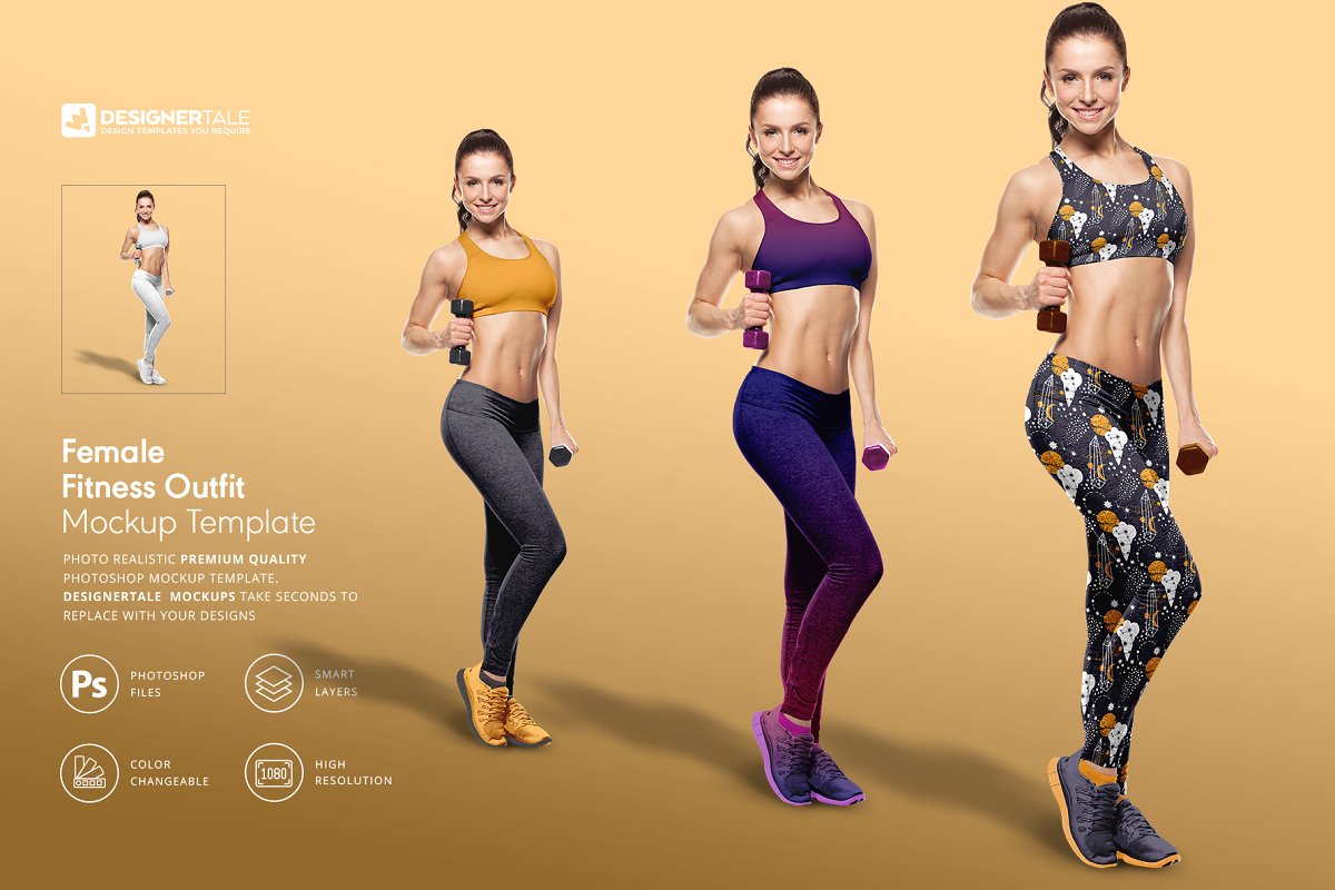 逼真女性健身服装设计样机PSD模板 Female Fitness Outfit Mockup_img_2