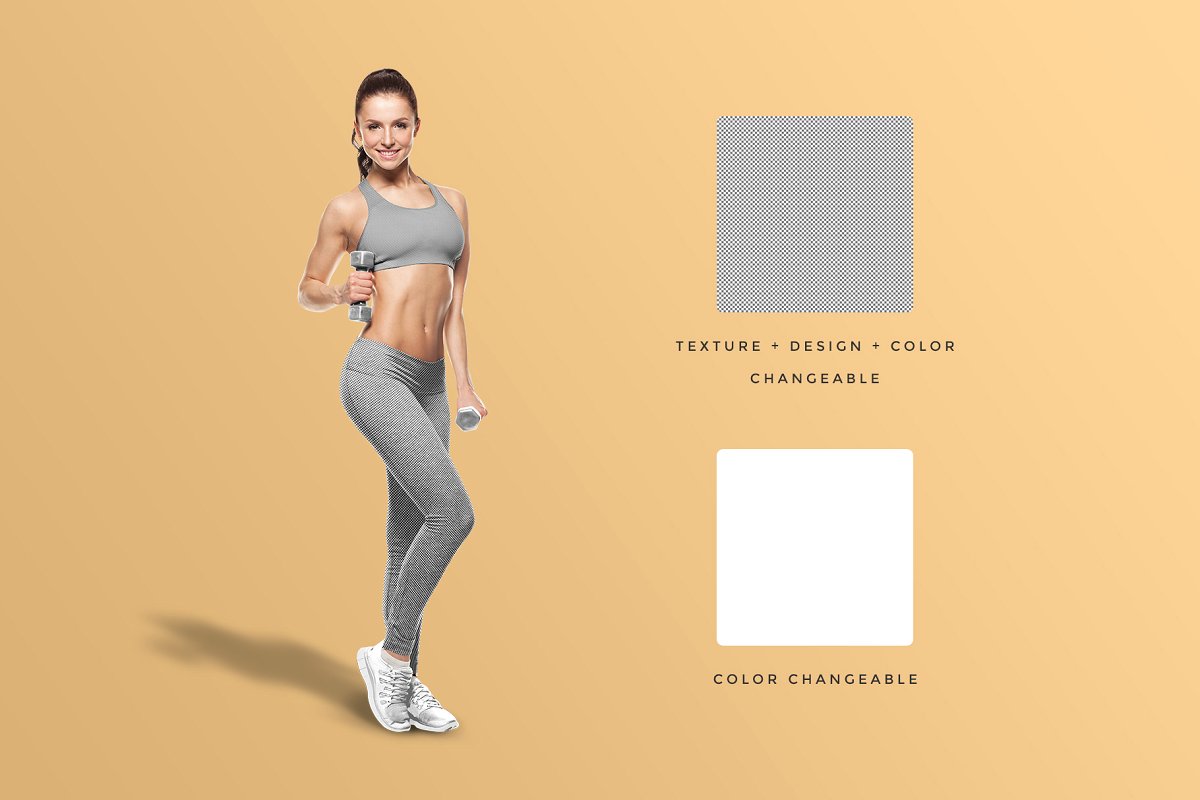 逼真女性健身服装设计样机PSD模板 Female Fitness Outfit Mockup_img_2