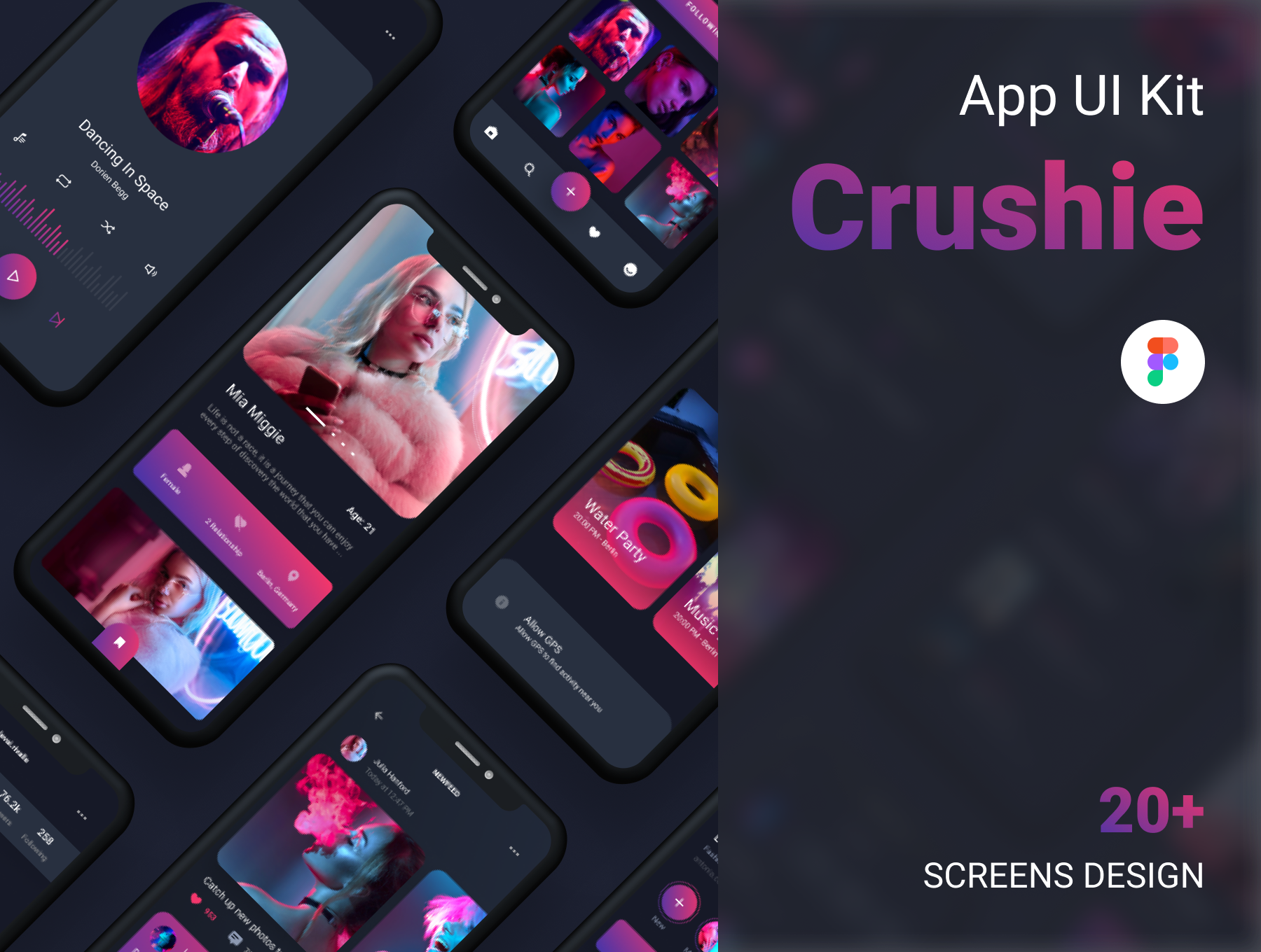 双色调社交约会APP应用程序UI设计工具包 Crushie Dating UI Kit_img_2