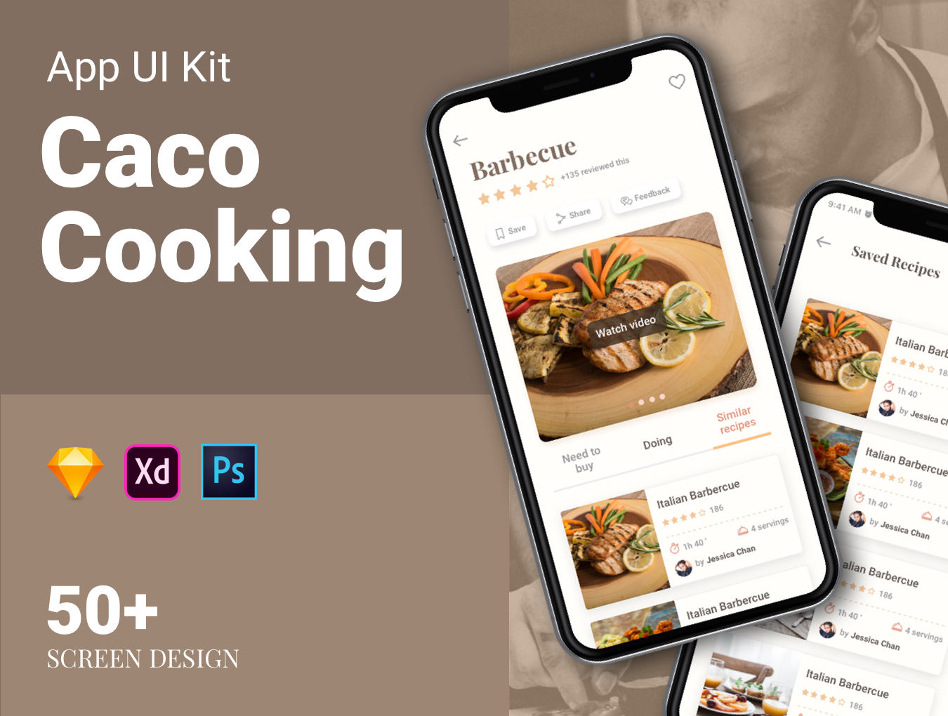 食物烹饪教学社交APP应用程序UI界面设计套件 Caco Cooking UI Kit_img_2