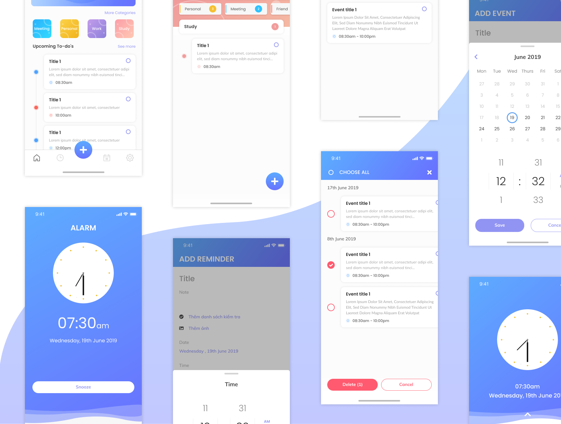 每日任务管理APP应用程序UI设计套件FIG模板 Taskminder - Task, Alarm and Event remind Mobile App UI Kit_img_2