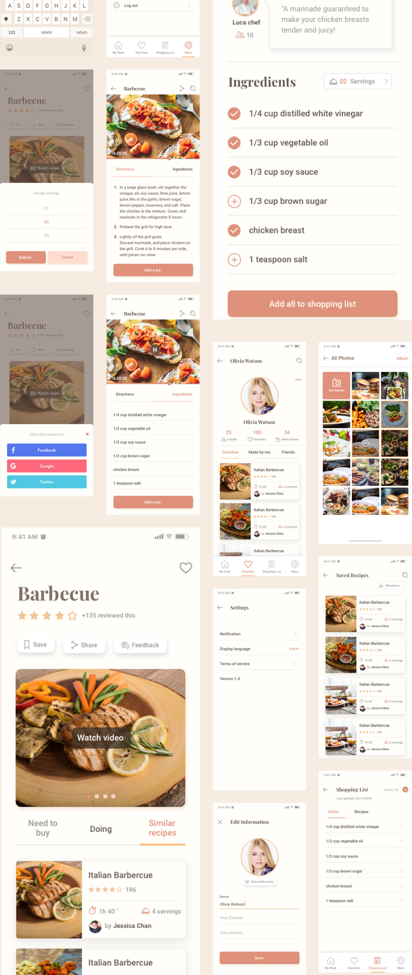 食物烹饪教学社交APP应用程序UI界面设计套件 Caco Cooking UI Kit_img_2