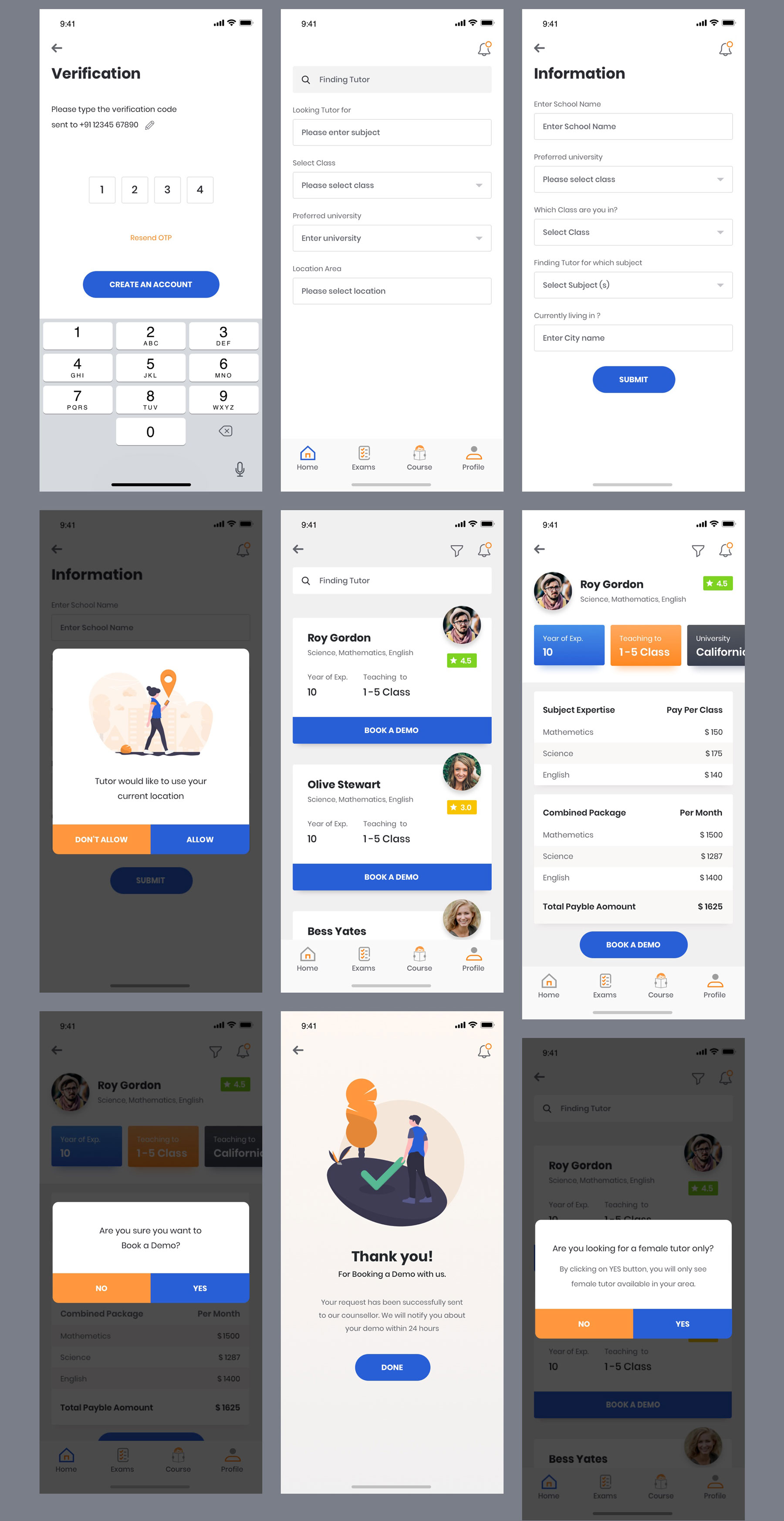 在线教育手机APP应用程序UI界面设计套件 Tutor UI Kit_img_2