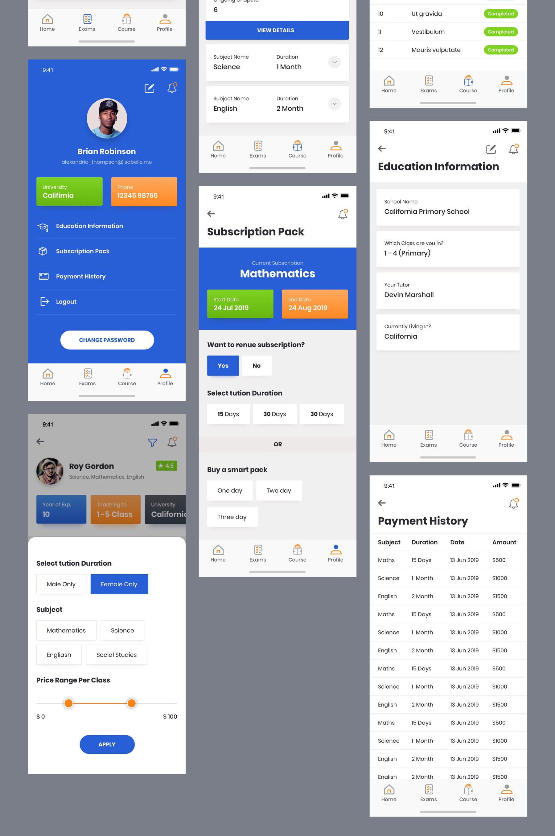 在线教育手机APP应用程序UI界面设计套件 Tutor UI Kit_img_2