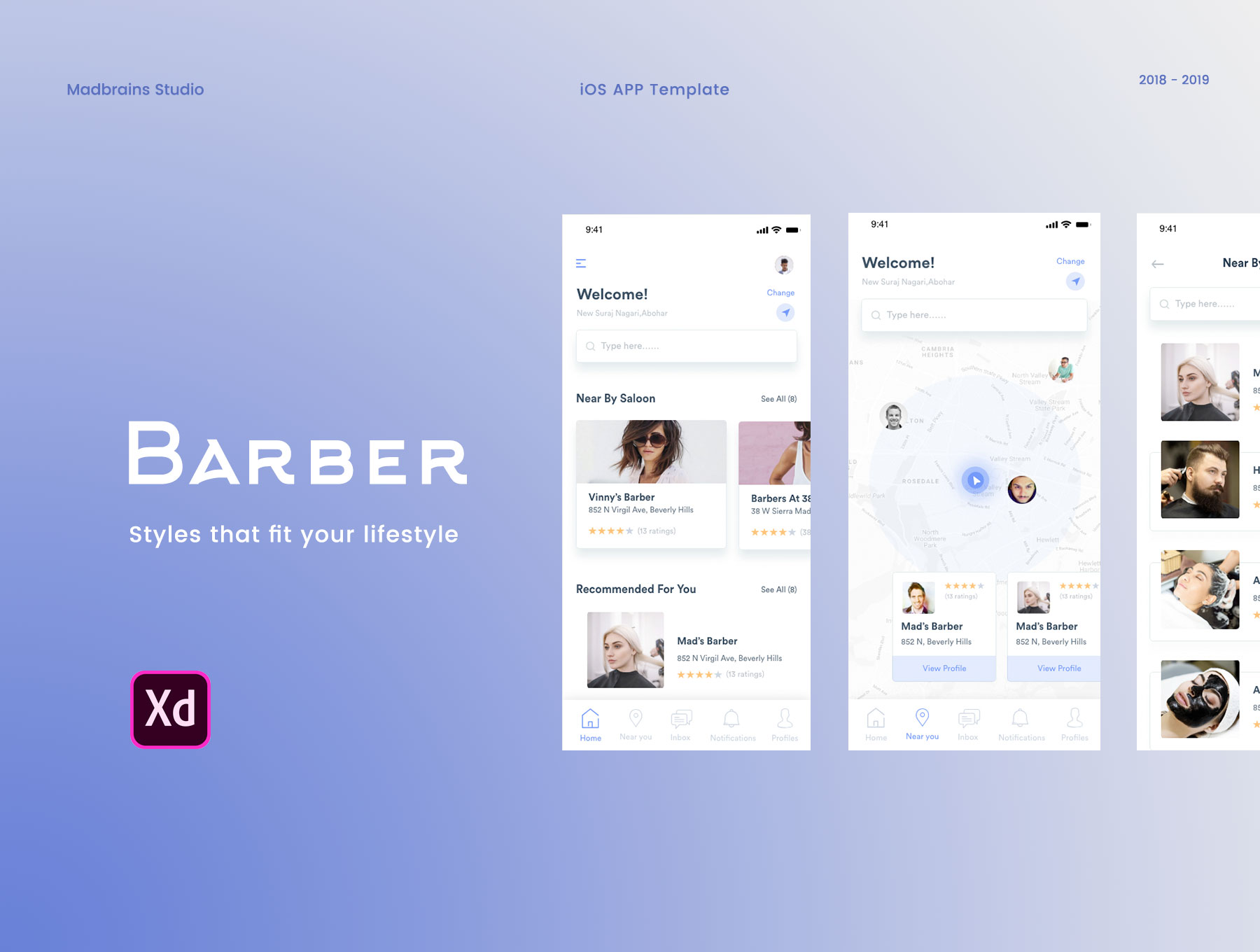 理发美容店应用程序APP UI设计XD模板套件 Barber App UI Ki_img_2