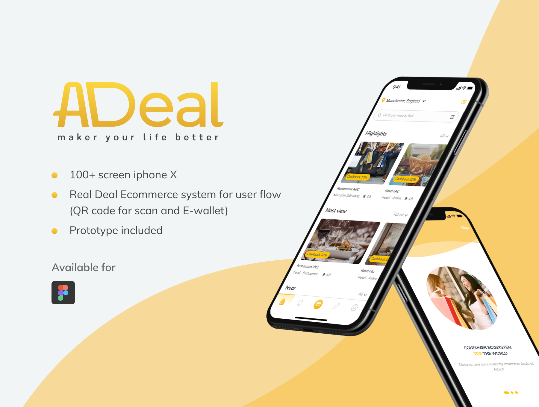 暖色系电子商城APP应用程序UI界面设计套件 Adeal - Deal Location Ecommerce UI Kits_img_2