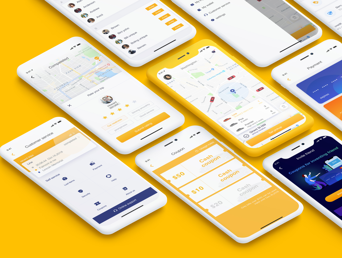 时尚共享网约车出租车叫车应用程序APP UI设计套件 SERV Taxi UI Kit_img_2