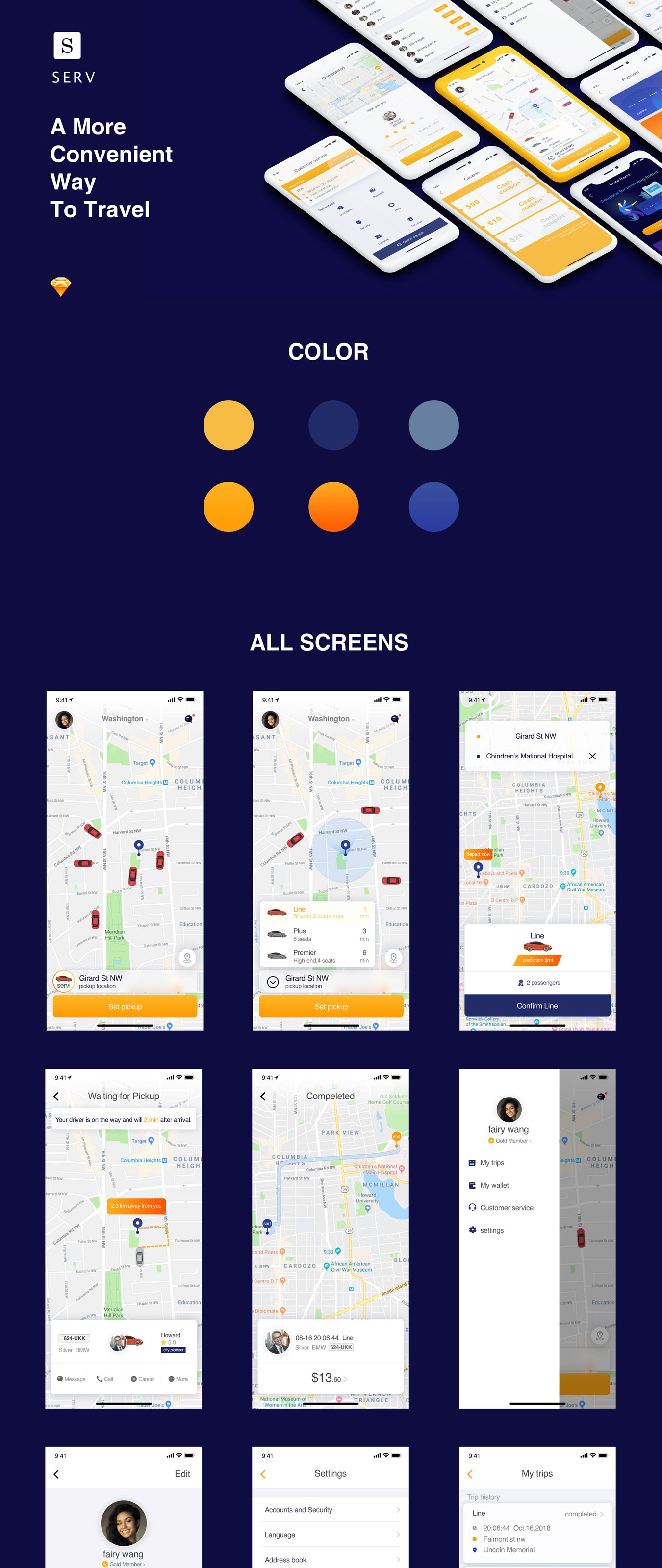 时尚共享网约车出租车叫车应用程序APP UI设计套件 SERV Taxi UI Kit_img_2