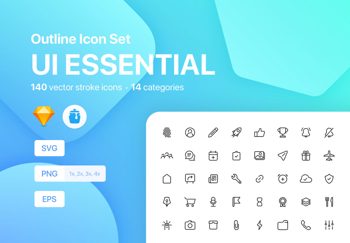 140个高质量UI设计矢量线性图标集 UI Essential - Outline Icon Set_img_2