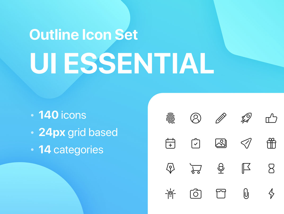 140个高质量UI设计矢量线性图标集 UI Essential - Outline Icon Set_img_2