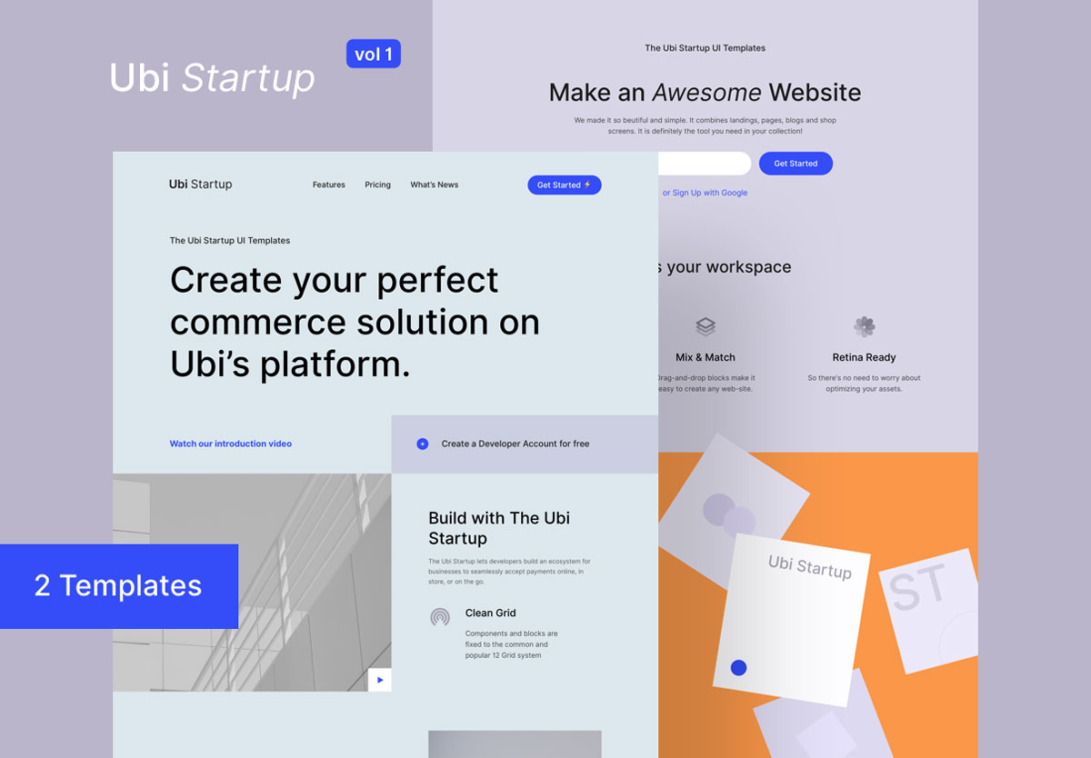 2个现代典雅创意工作室网站设计模板集 Ubi Startup Templates_img_2